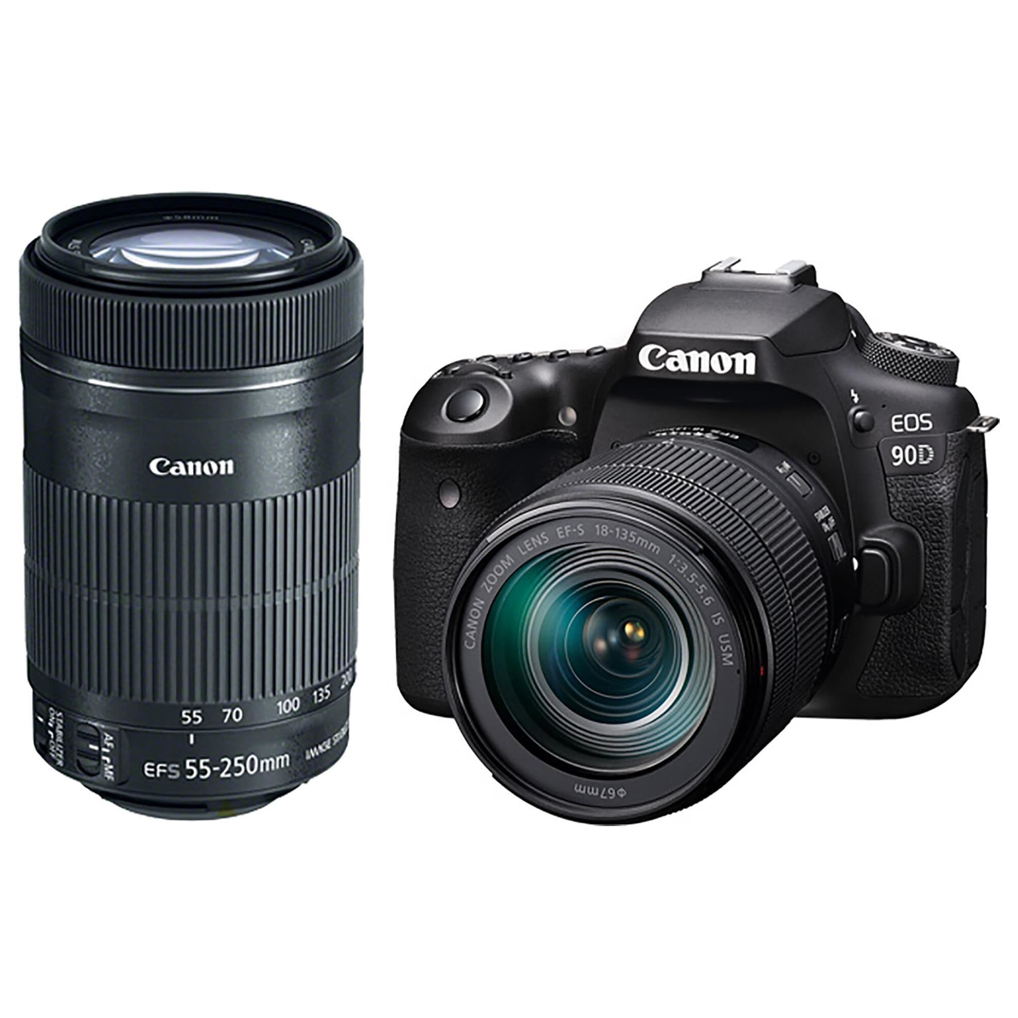 Canon EOS 90D Camera with EF-S 18-135mm and EF-S 55-250mm f/4-5.6 IS STM Lens in Black, , large