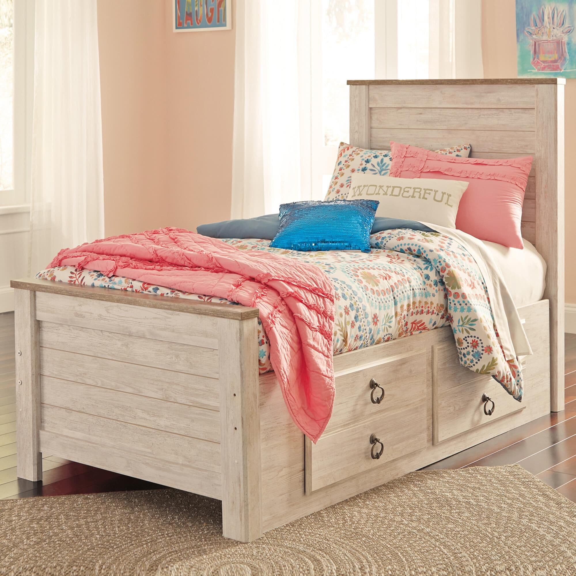 Signature Design by Ashley Willowton Twin Storage Bed in Whitewash, , large