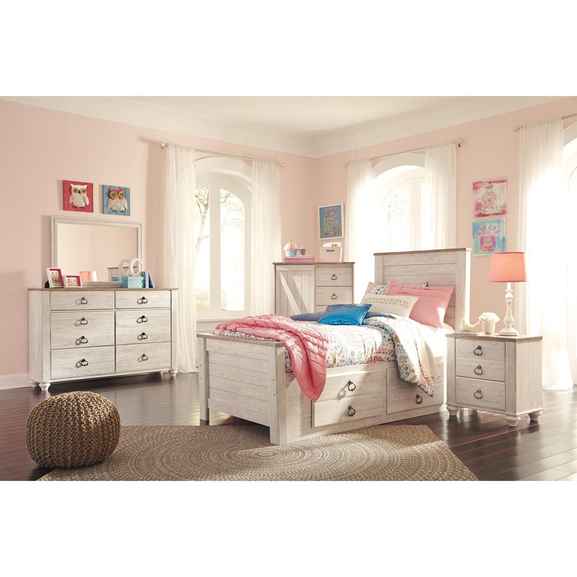 Signature Design by Ashley Willowton Twin Storage Bed in Whitewash, , large