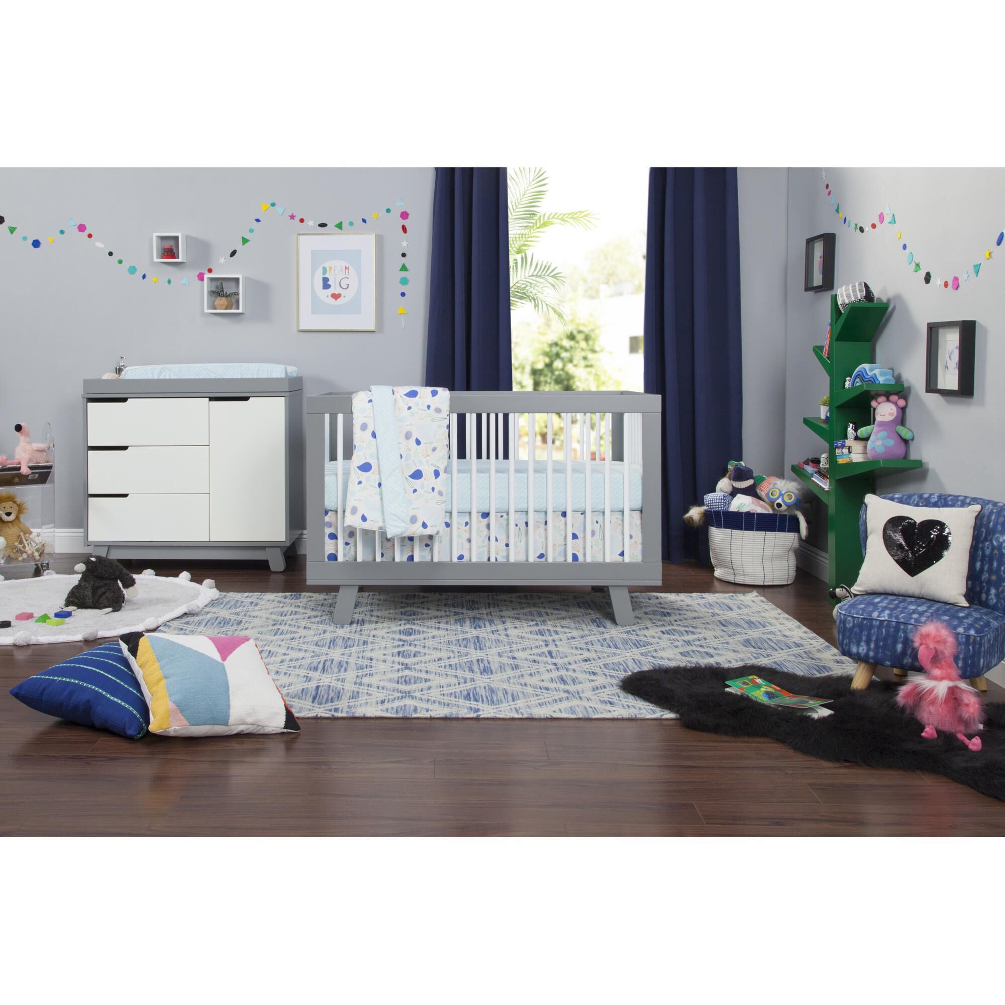 Babyletto Hudson 3-In-1 Convertible Crib and Toddler Conversion Kit in Grey and White, , large