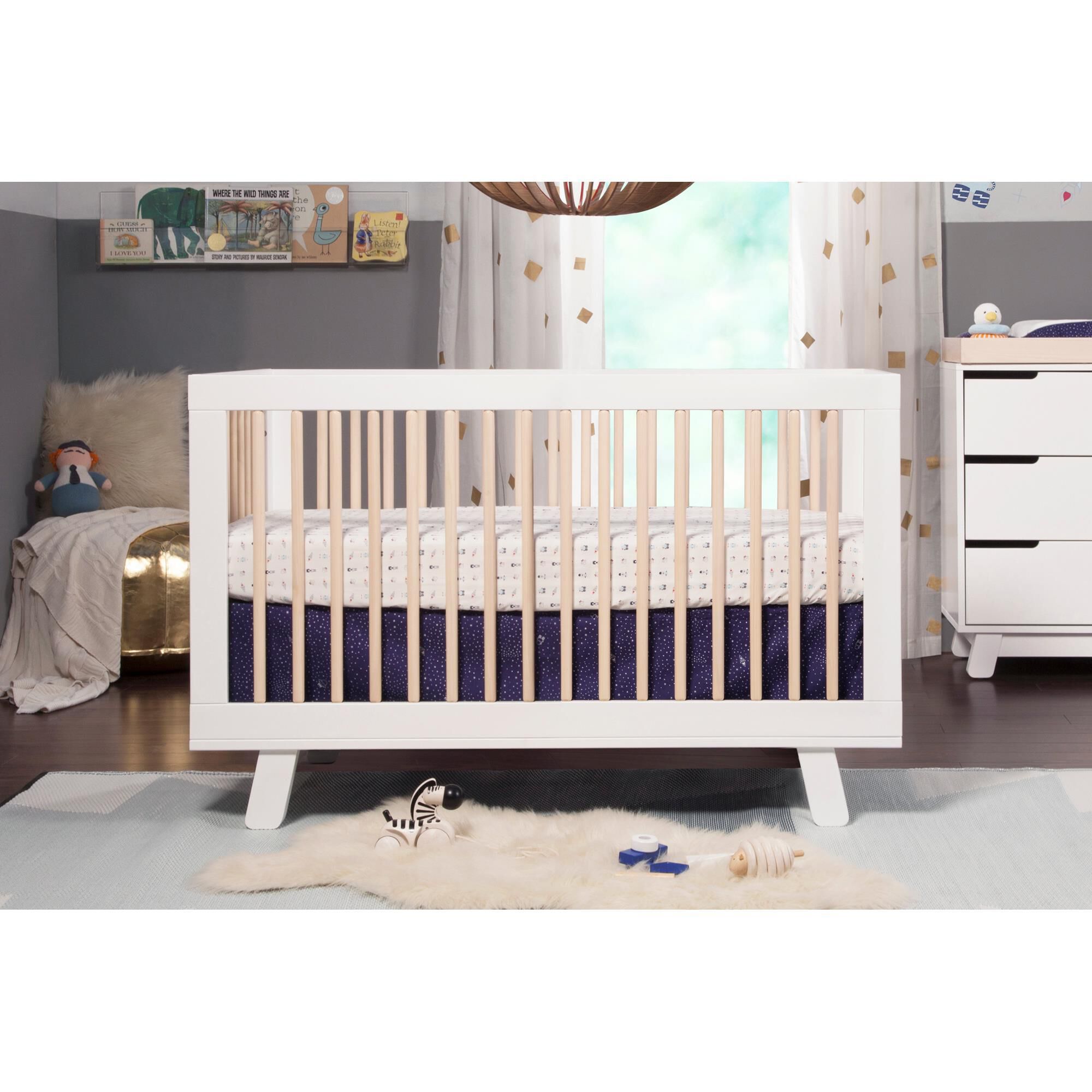 Babyletto Hudson 3-In-1 Convertible Crib and Toddler Conversion Kit in White and Washed Natural, , large