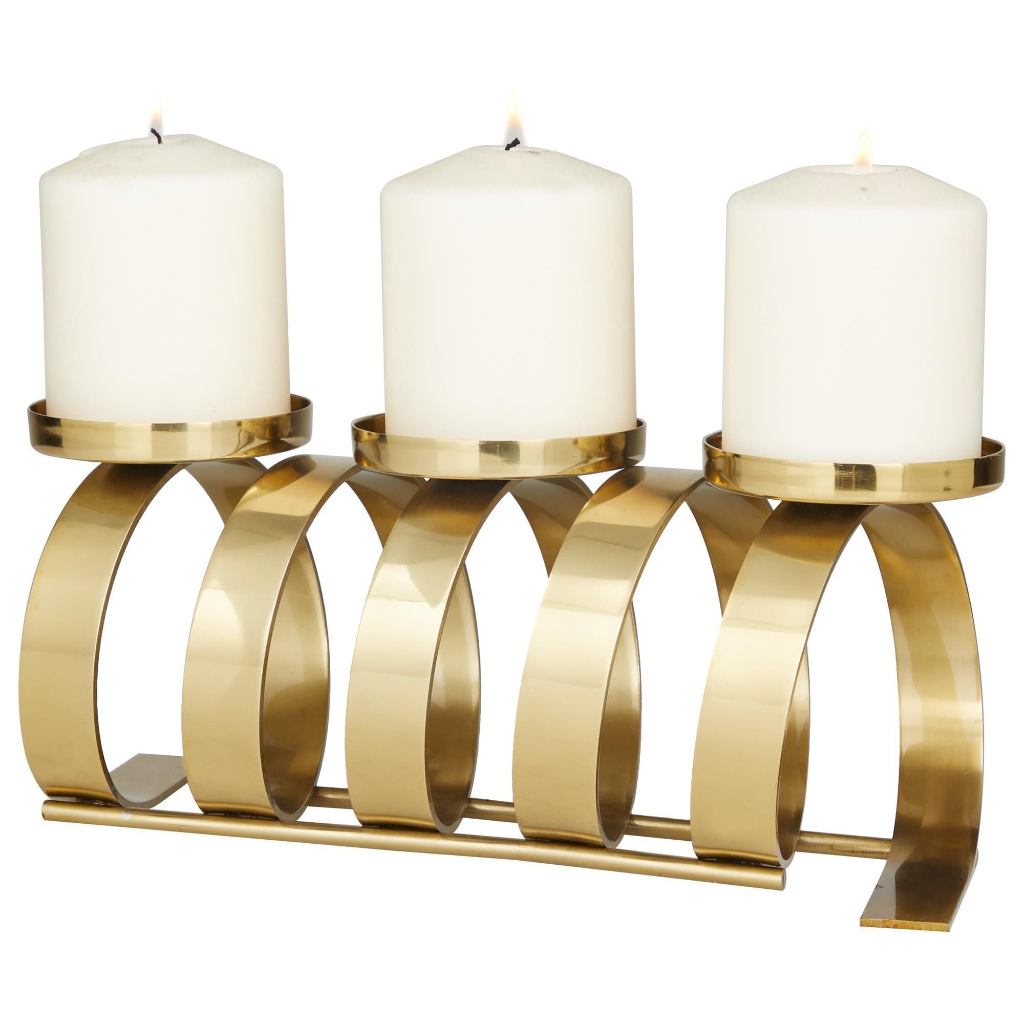 Maple and Jade Contemporary 3-Pillar Twisted Metal Candle Holder in Gold, , large