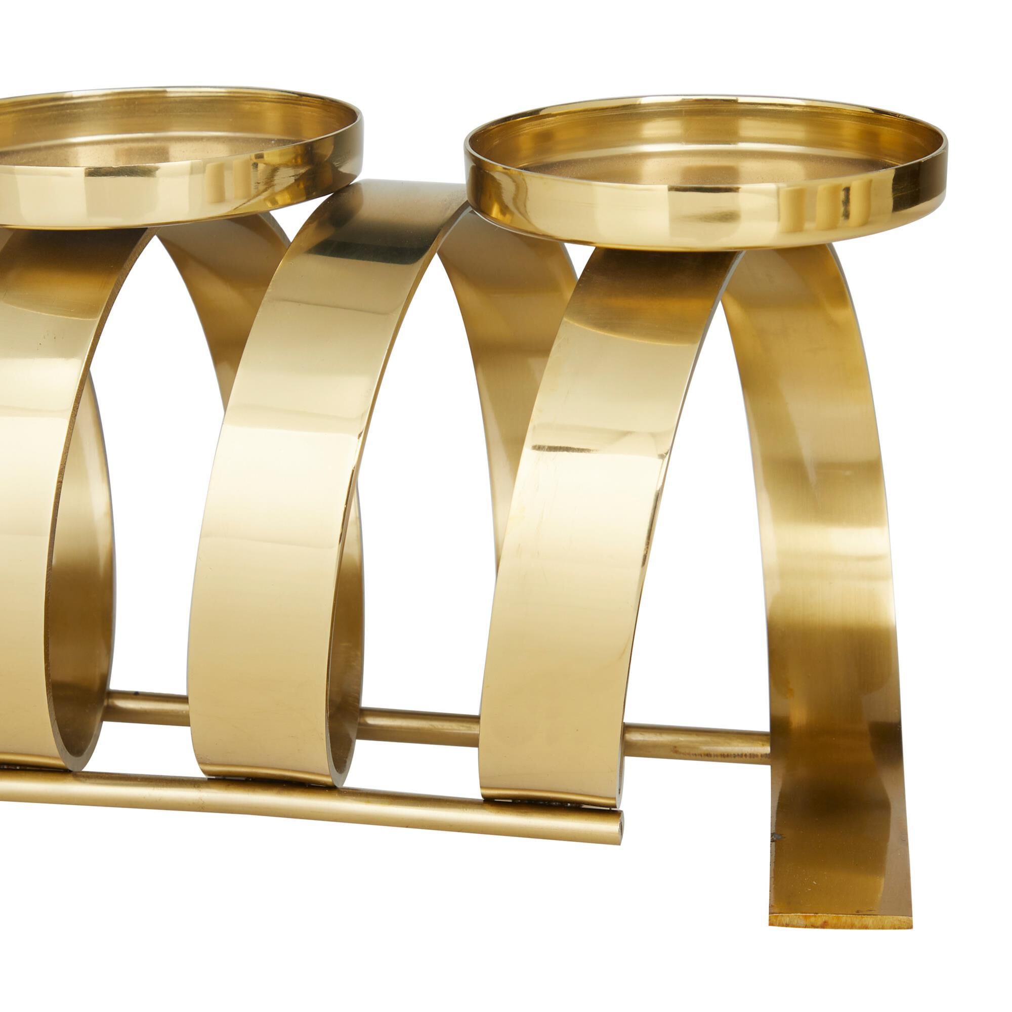 Maple and Jade Contemporary 3-Pillar Twisted Metal Candle Holder in Gold, , large