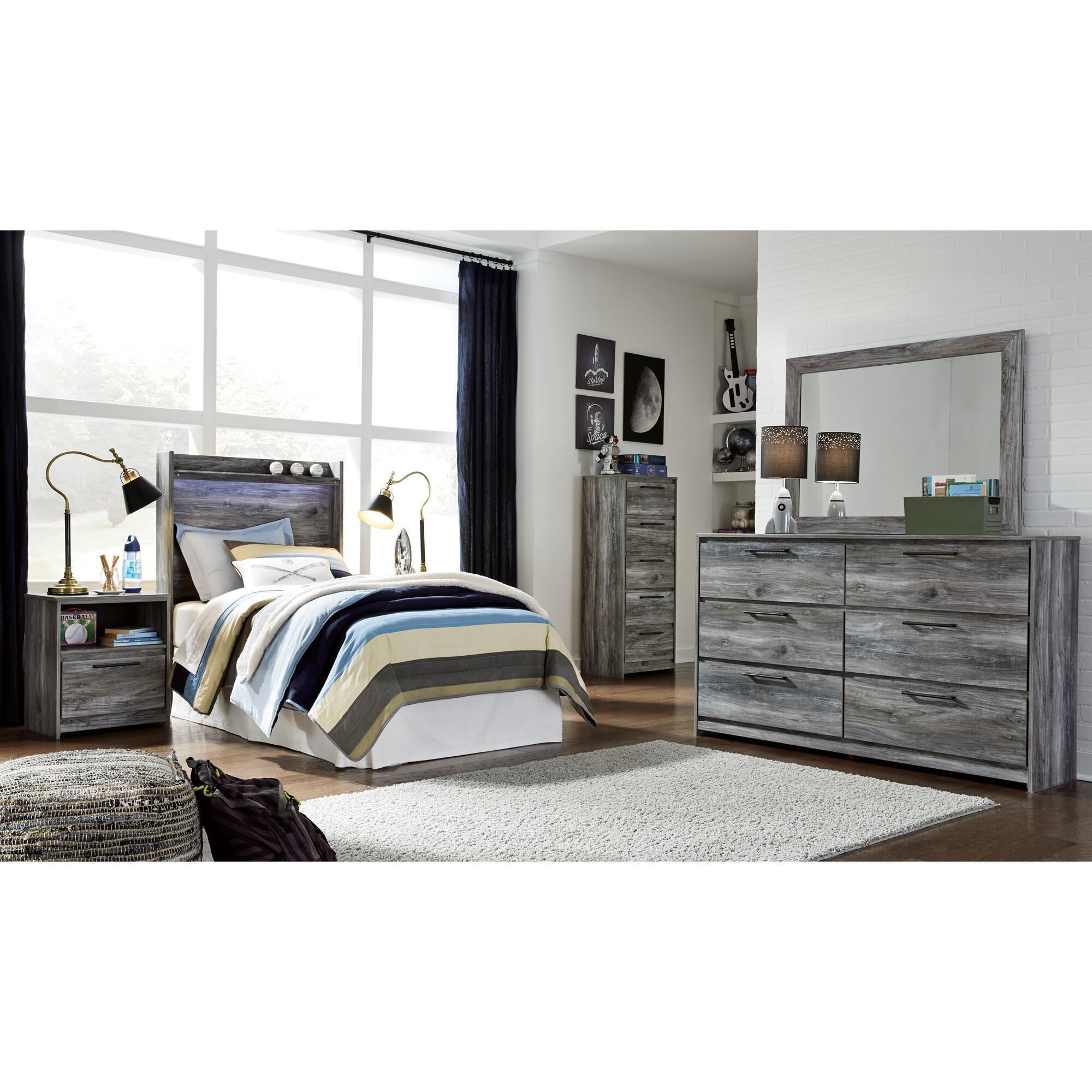 Ashley Baystorm 6 Drawer Dresser and Wide Frame Mirror in Gray, , large