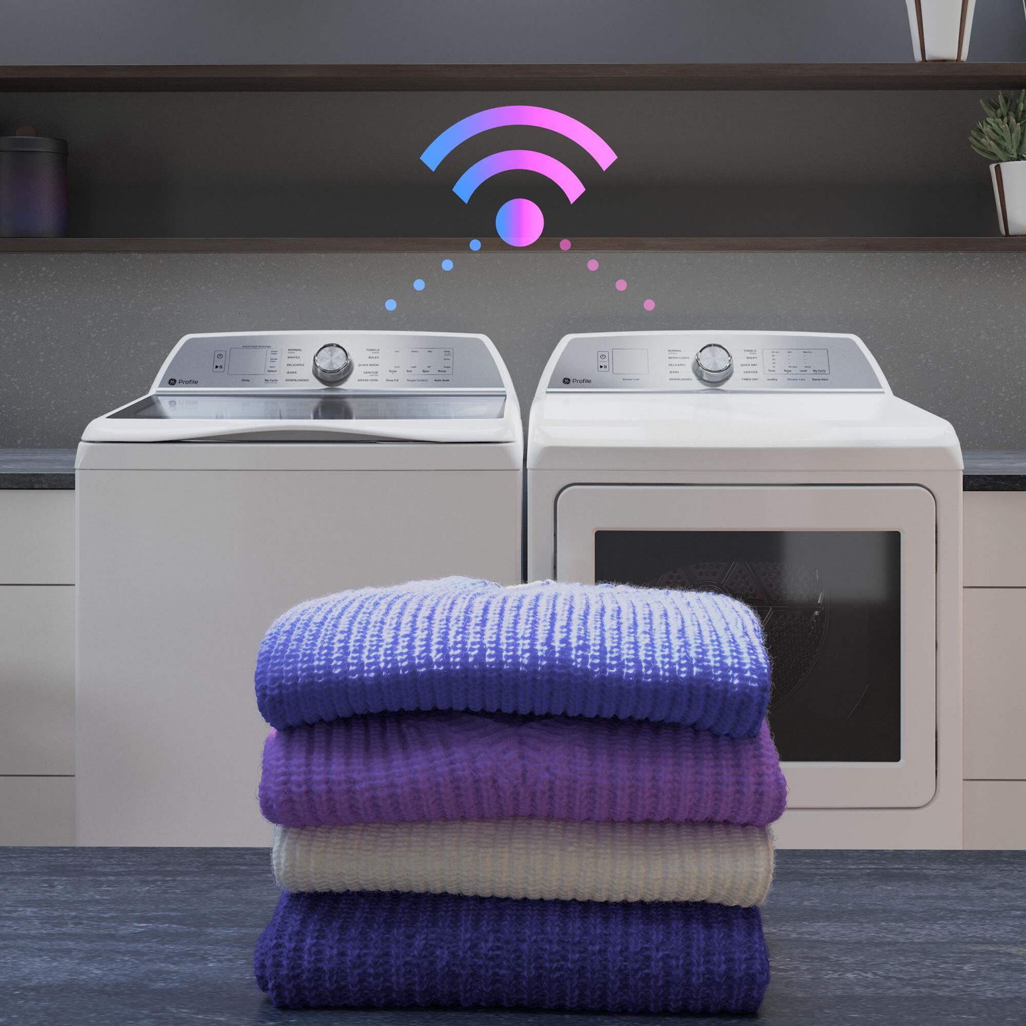GE Profile 4.9 Cu. Ft. Top Load Agitator Washer and 7.4 Cu. Ft. Electric Dryer Laundry Pair in White, , large