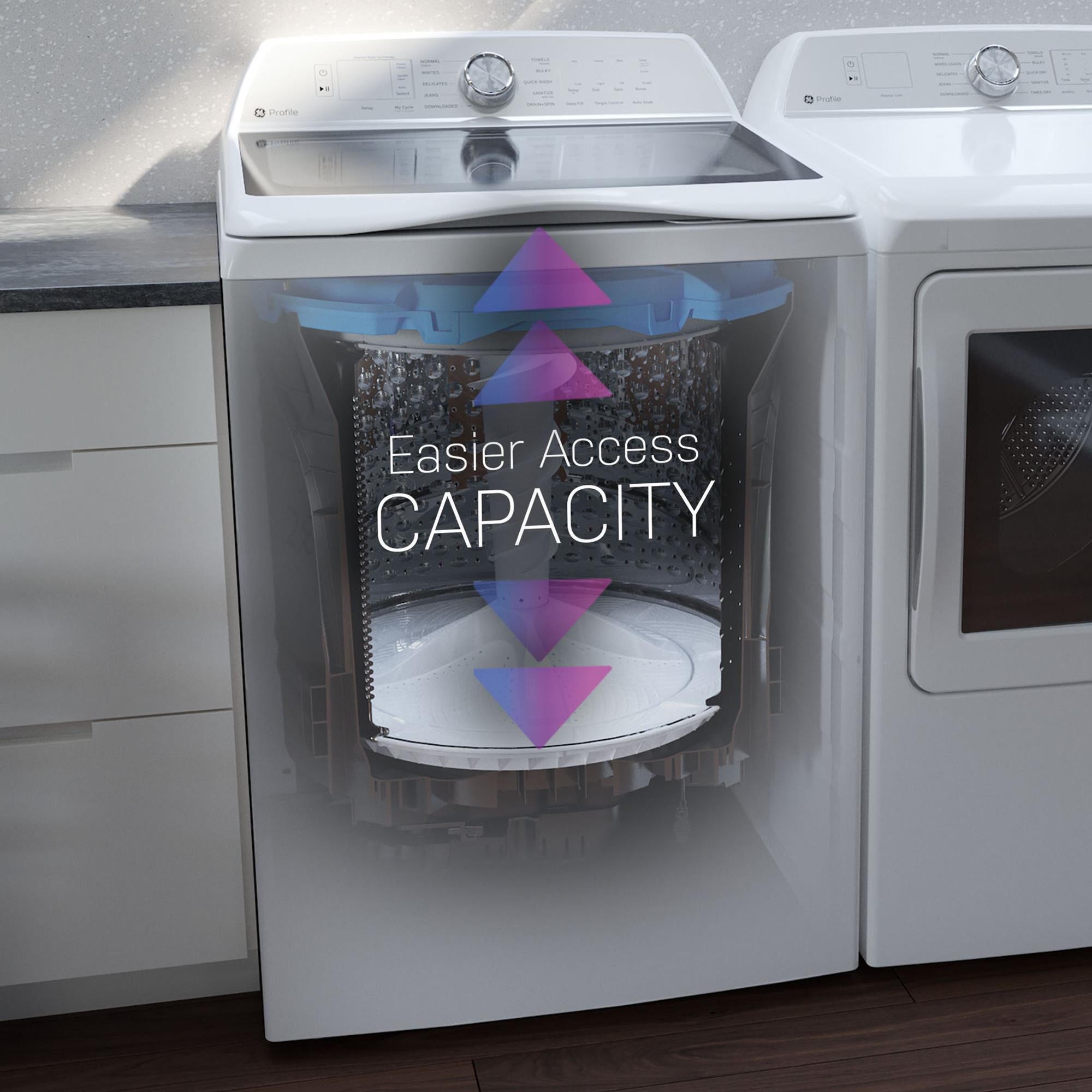 GE Profile 4.9 Cu. Ft. Top Load Agitator Washer and 7.4 Cu. Ft. Electric Dryer Laundry Pair in White, , large