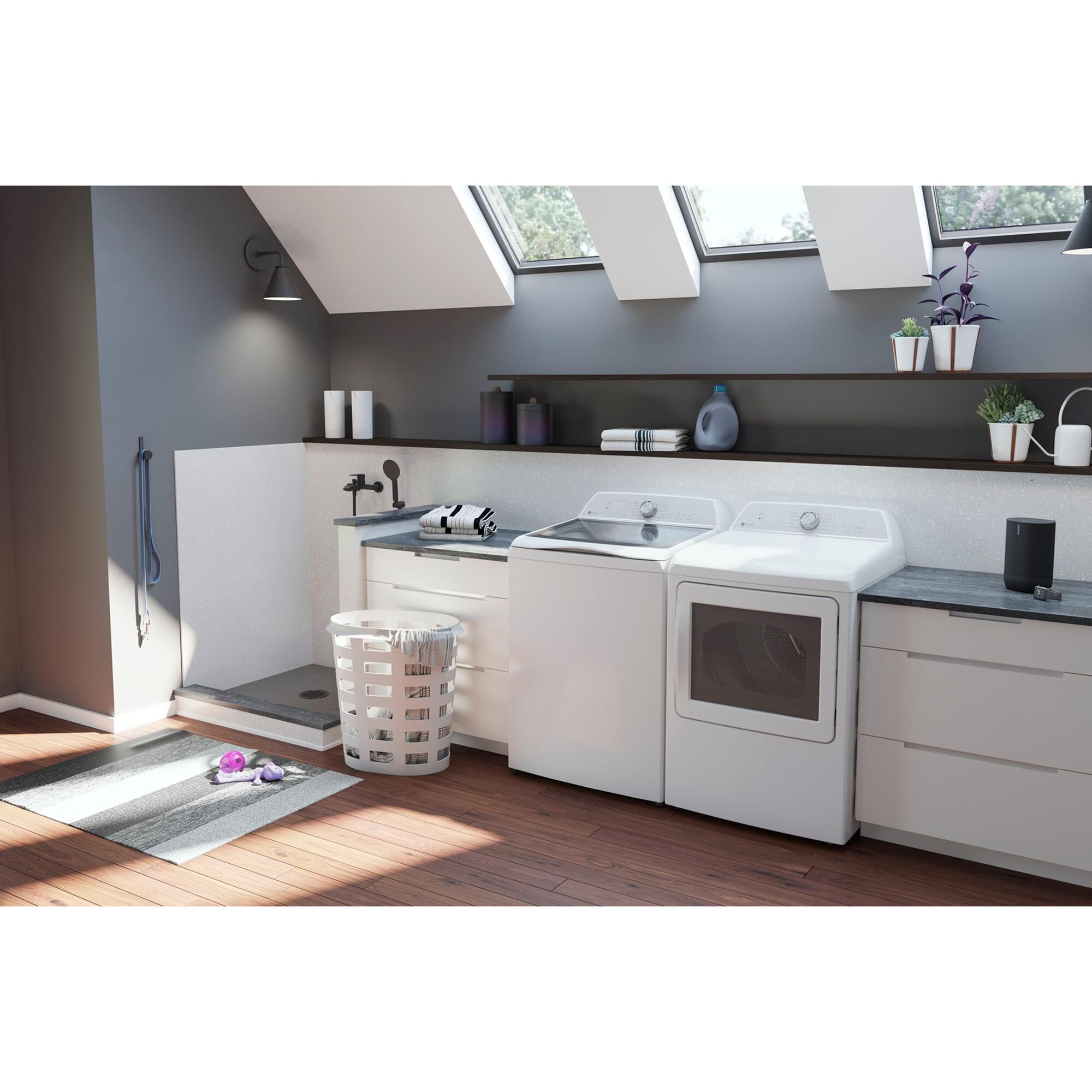 GE Profile 4.9 Cu. Ft. Top Load Agitator Washer and 7.4 Cu. Ft. Gas Dryer Laundry Pair in White, , large