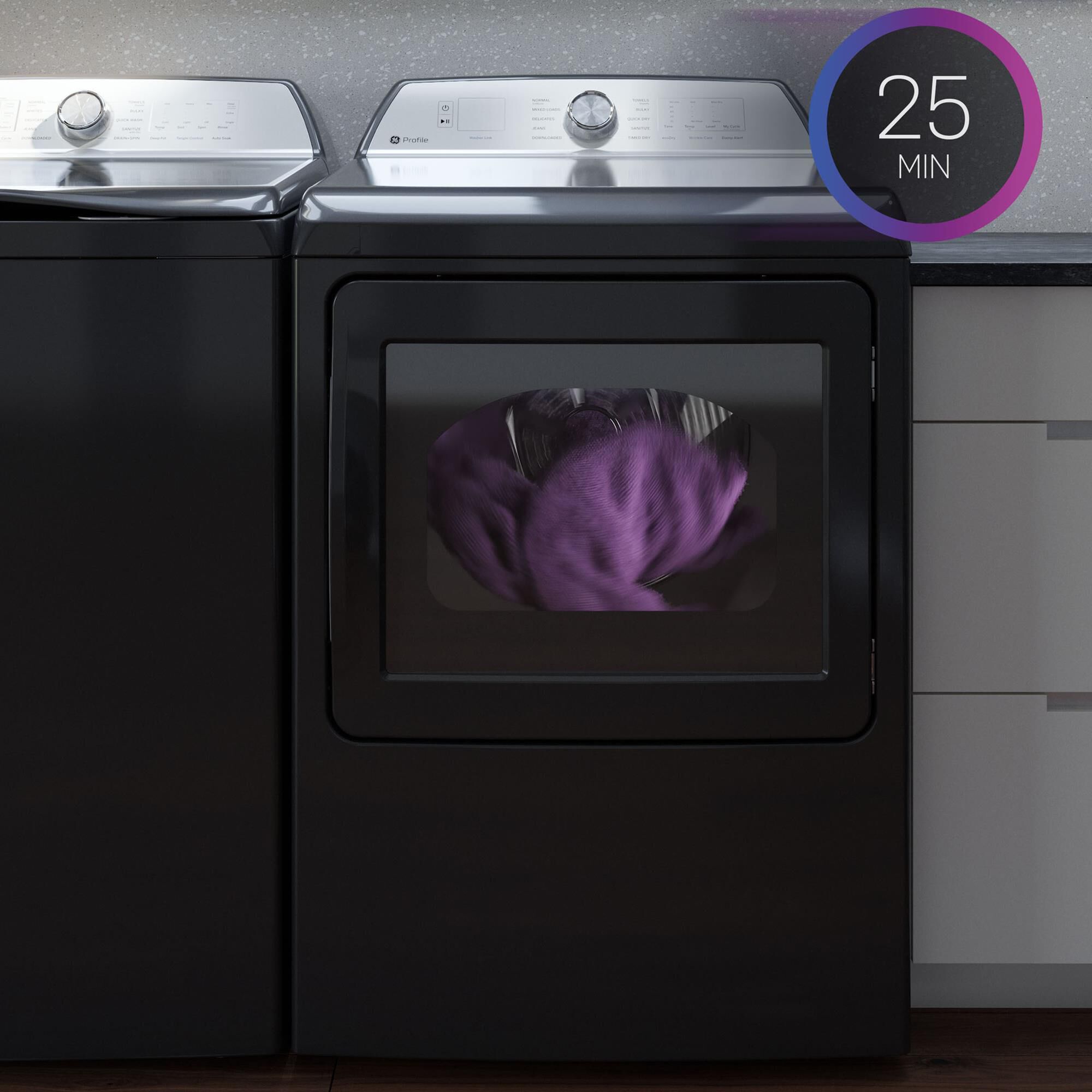 GE Profile 4.9 Cu. Ft. Top Load Agitator Washer and 7.4 Cu. Ft. Gas Dryer Laundry Pair in Diamond Gray, , large