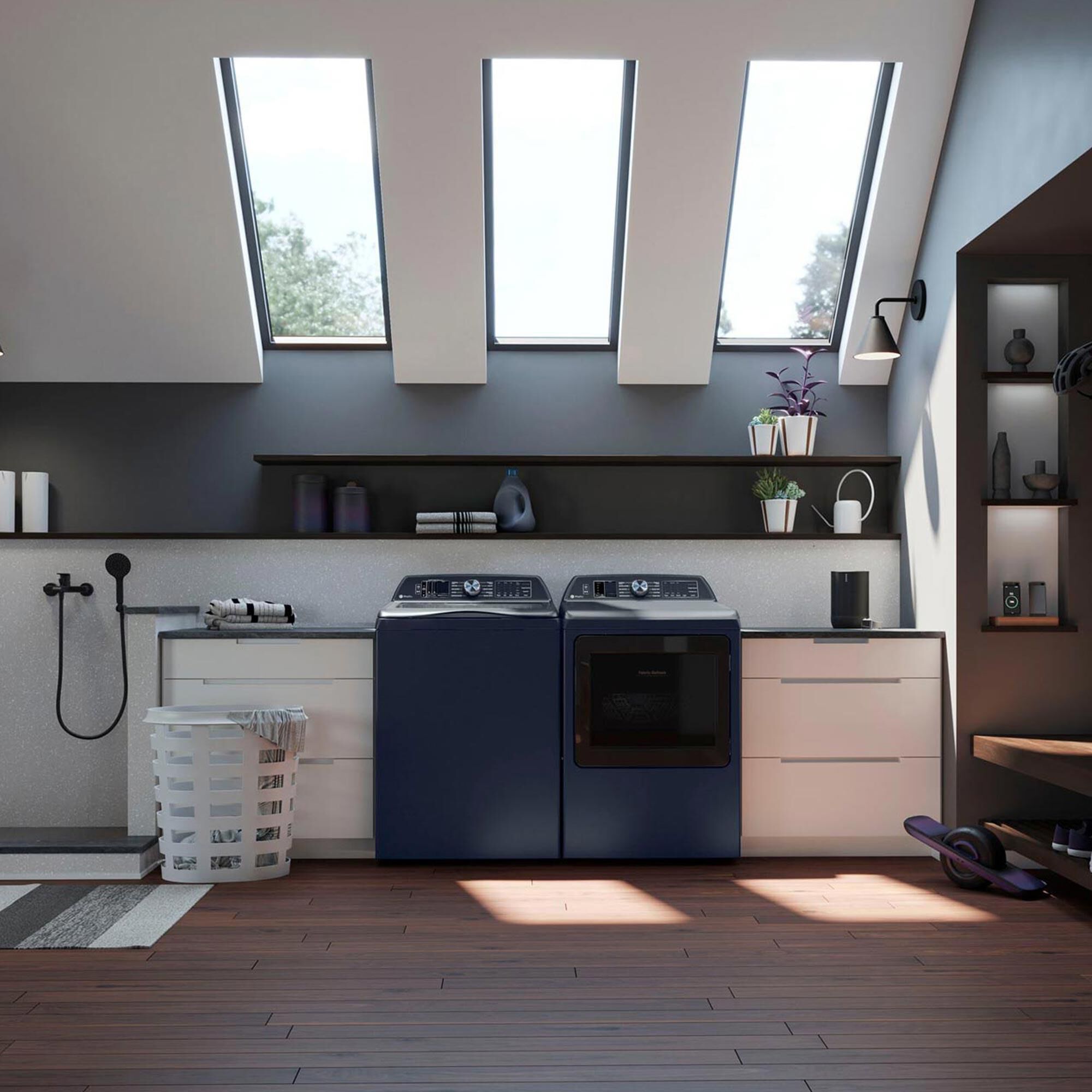 GE Appliances 7.3 Cu. Ft. Smart Electric Dryer with Fabric Refresh in Sapphire Blue, , large