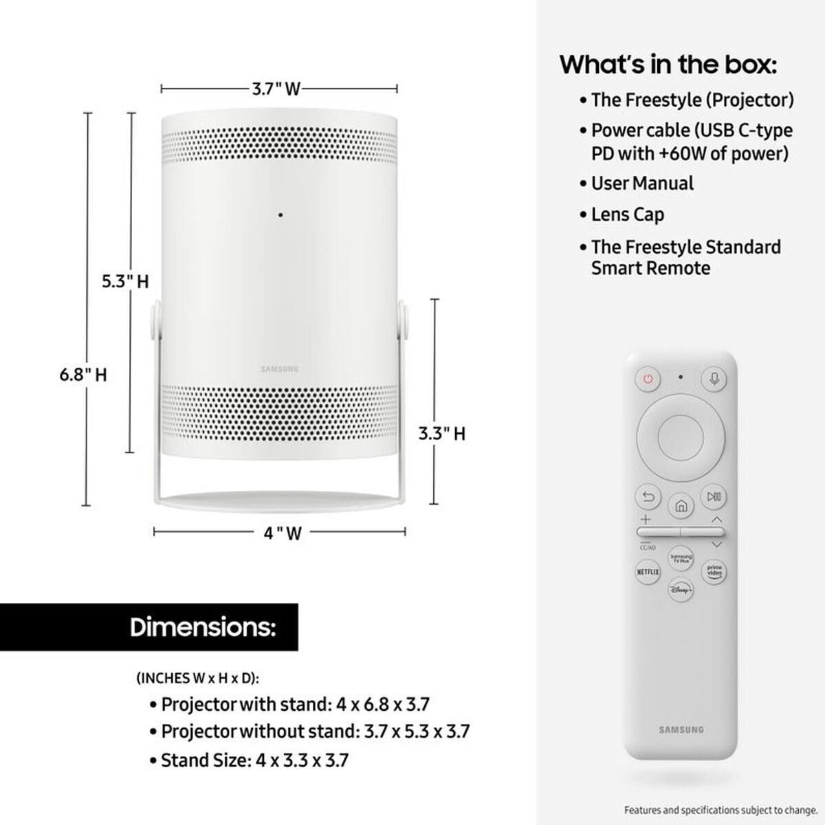 Samsung The Freestyle FHD HDR Smart Portable Projector in White, , large