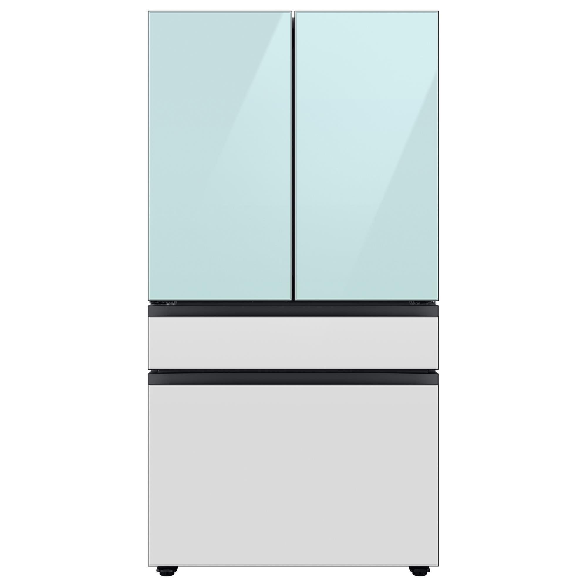 Samsung Bespoke 23 Cu. Ft. Counter Depth French Door Refrigerator with Beverage Center - Morning Blue Glass Top Panel with White Glass Middle and Bottom Panels Included, , large