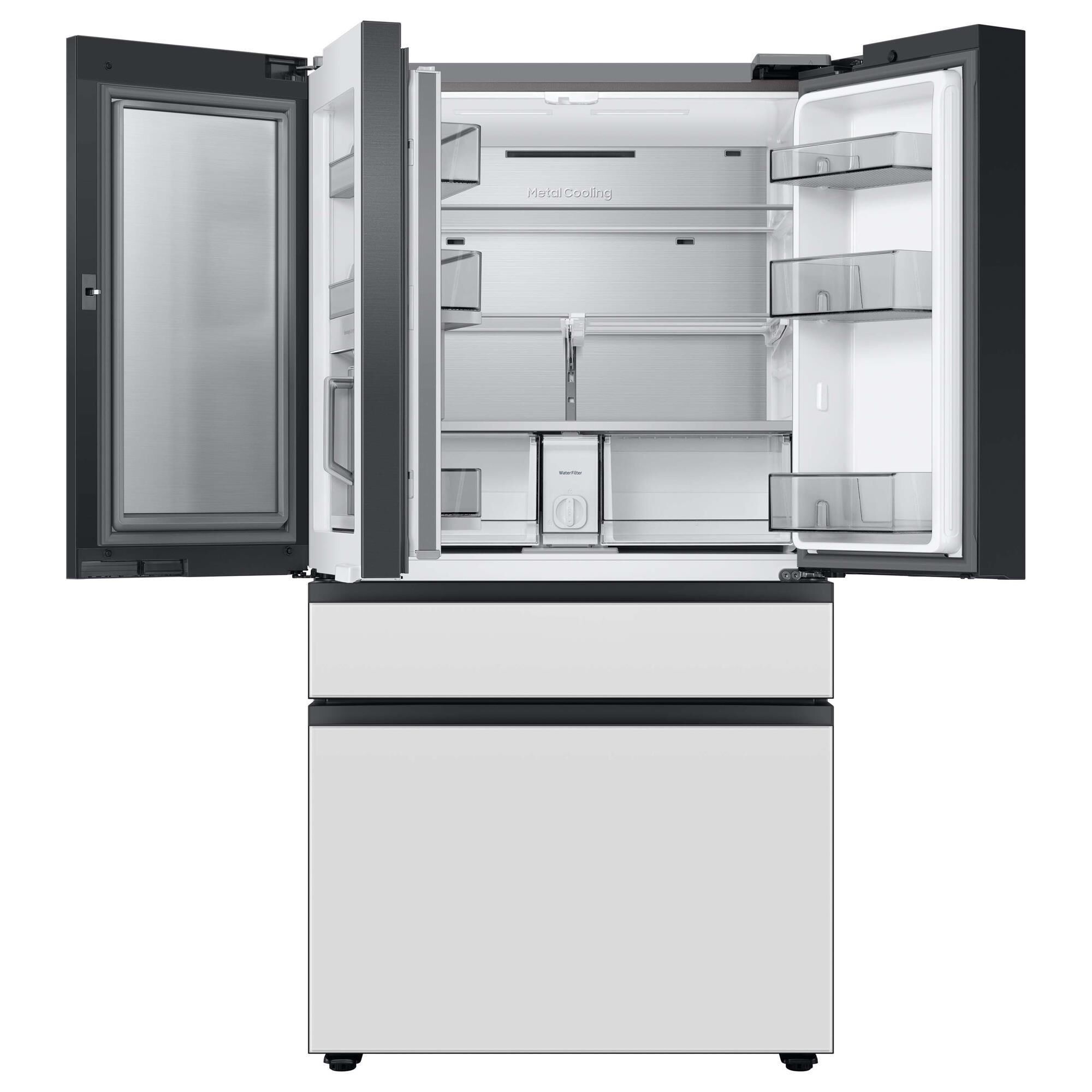 Samsung Bespoke 29 Cu. Ft. 4-Door French Door Refrigerator with Beverage Center in White Glass Panels, , large