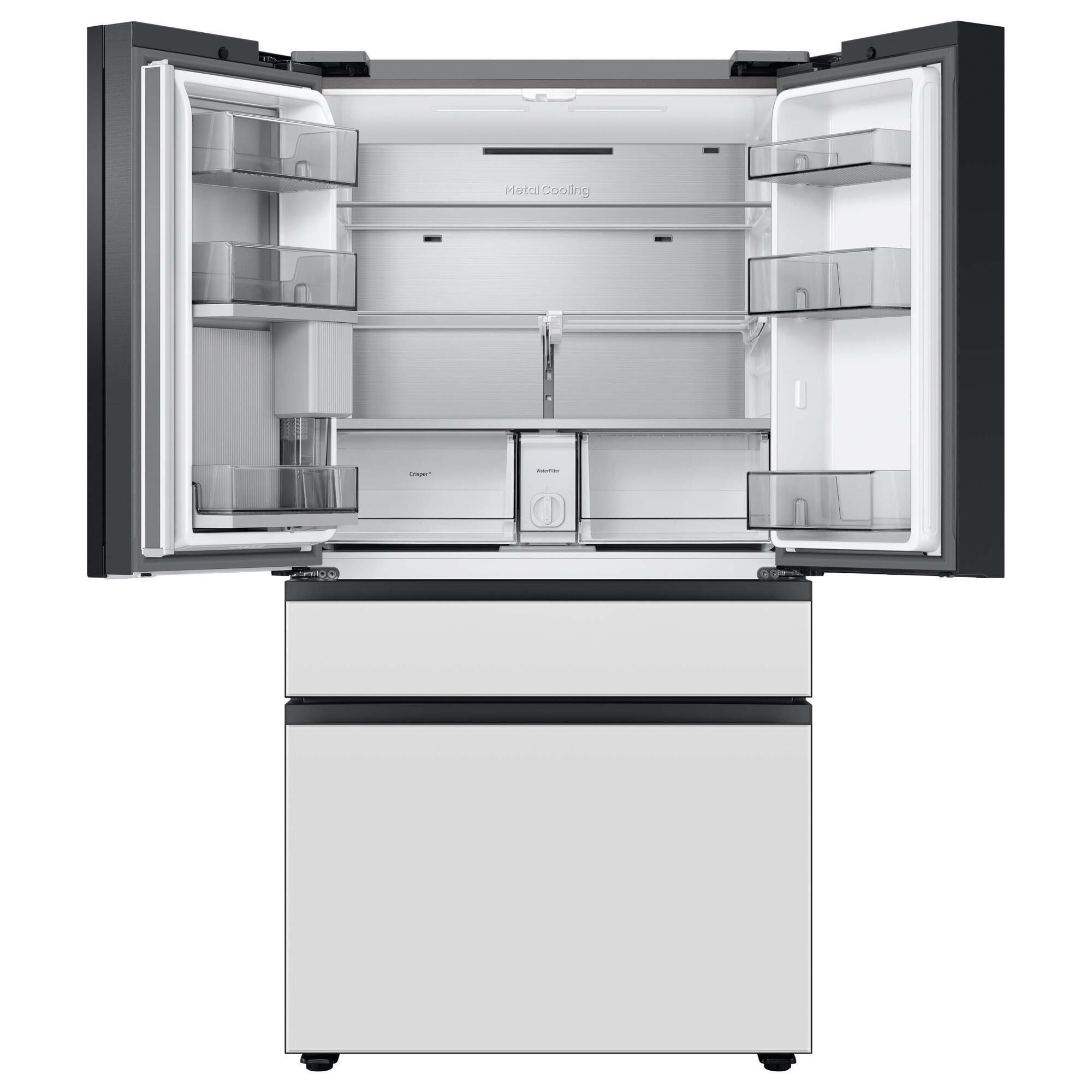 Samsung Bespoke 29 Cu. Ft. 4-Door French Door Refrigerator with Beverage Center in White Glass Panels, , large