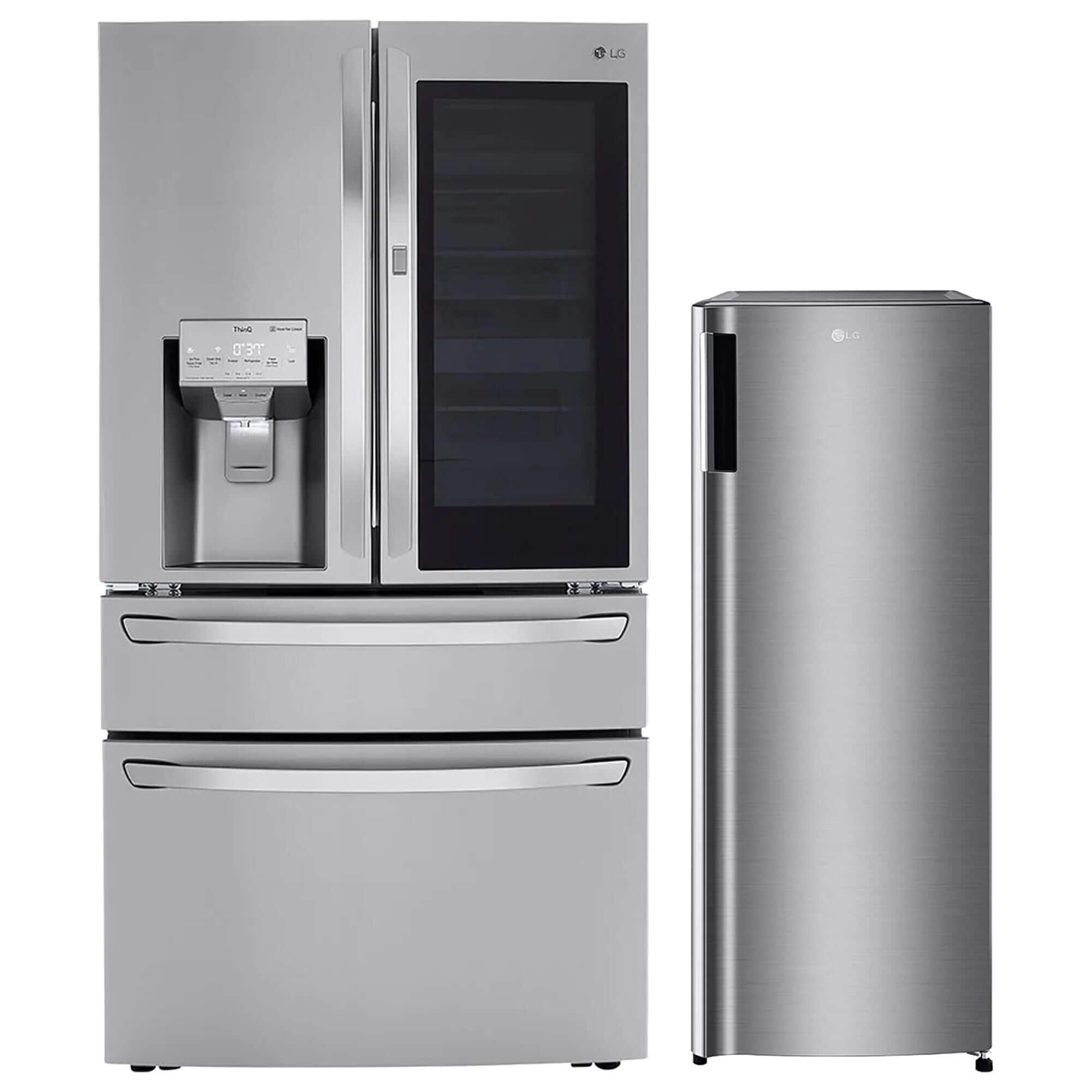 LG 2-Piece Kitchen Package with 29.5 Cu. Ft 4-Door French Door Refrigerator and Single Door Freezer in Stainless Steel, , large