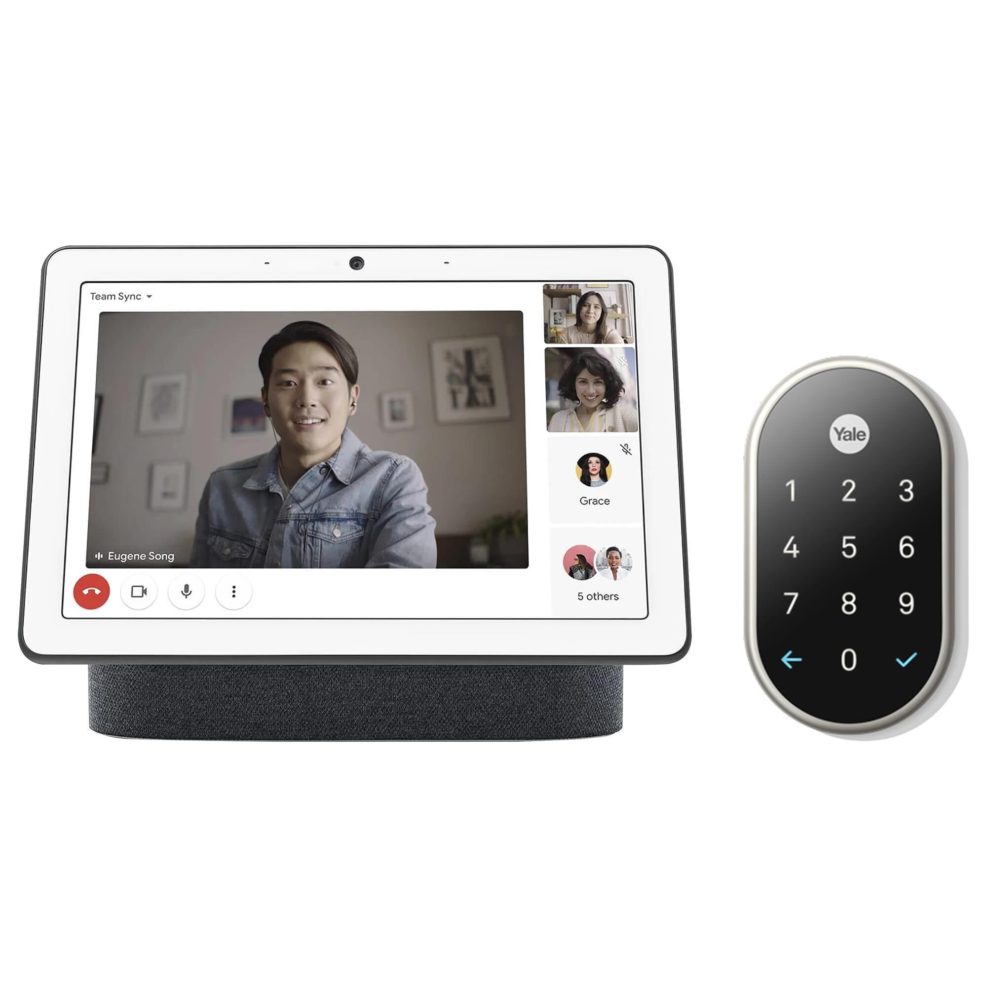 HP Nest Hub Max - Charcoal + Yale Lock Electronic Deadbolt in Satin Nickel, , large