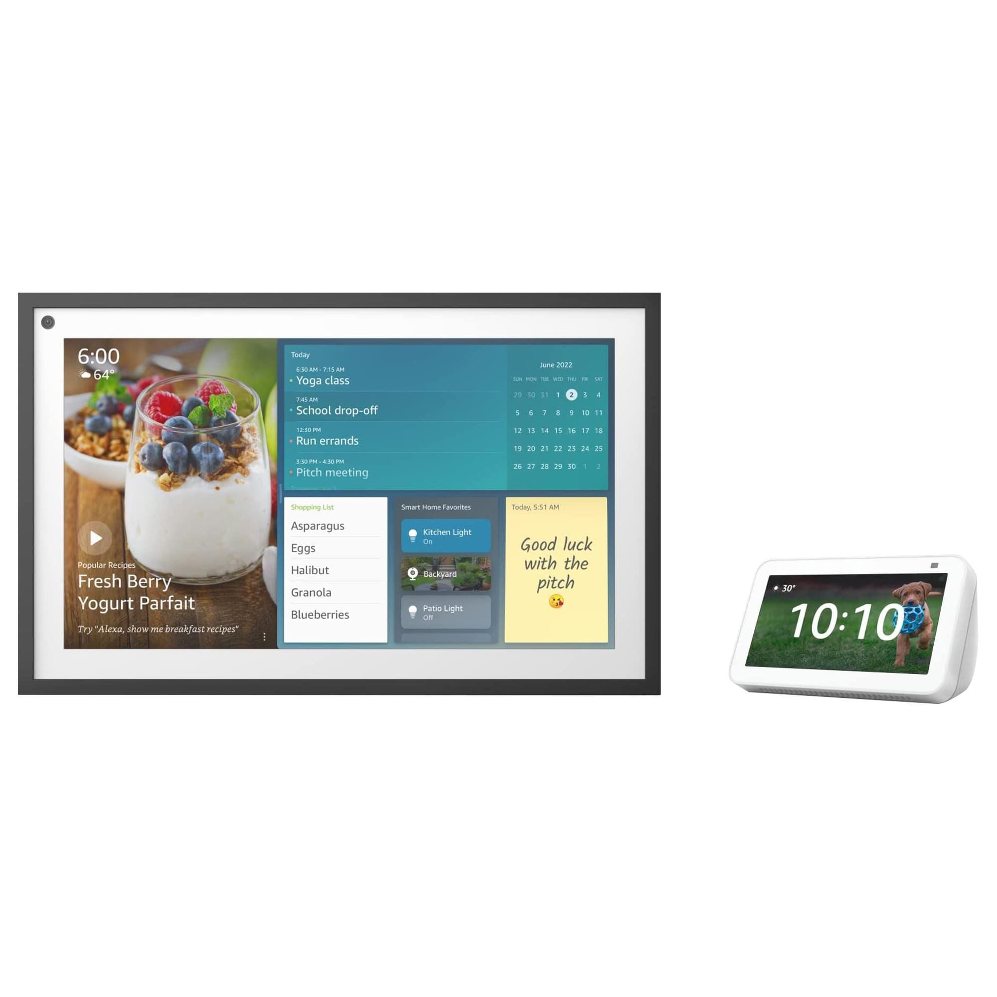 Amazon Echo Show 15 + Echo Show 5 Smart Display with Alexa and 2 MP Camera in Glacier White (2nd Generation), , large