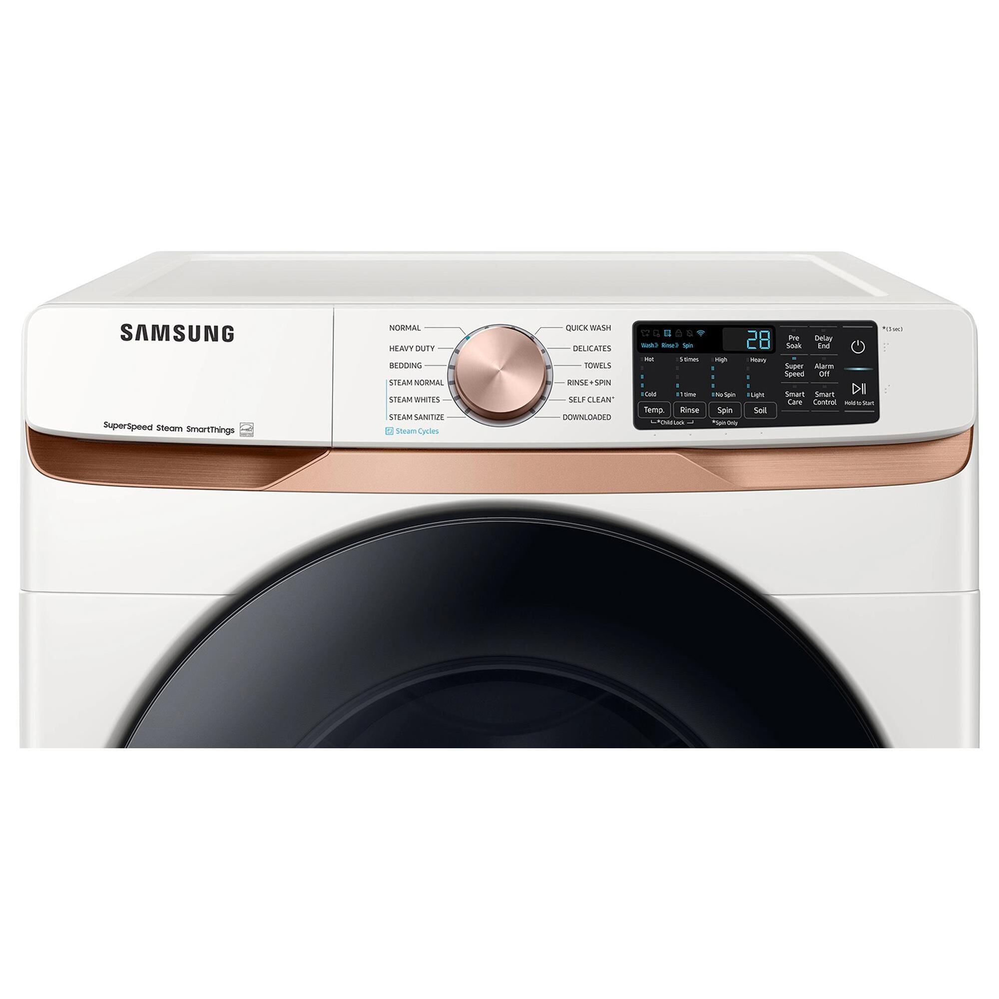 Samsung 5.0 cu. ft. Extra Large Capacity Smart Front Load Washer with Super Speed Wash and Steam in Ivory