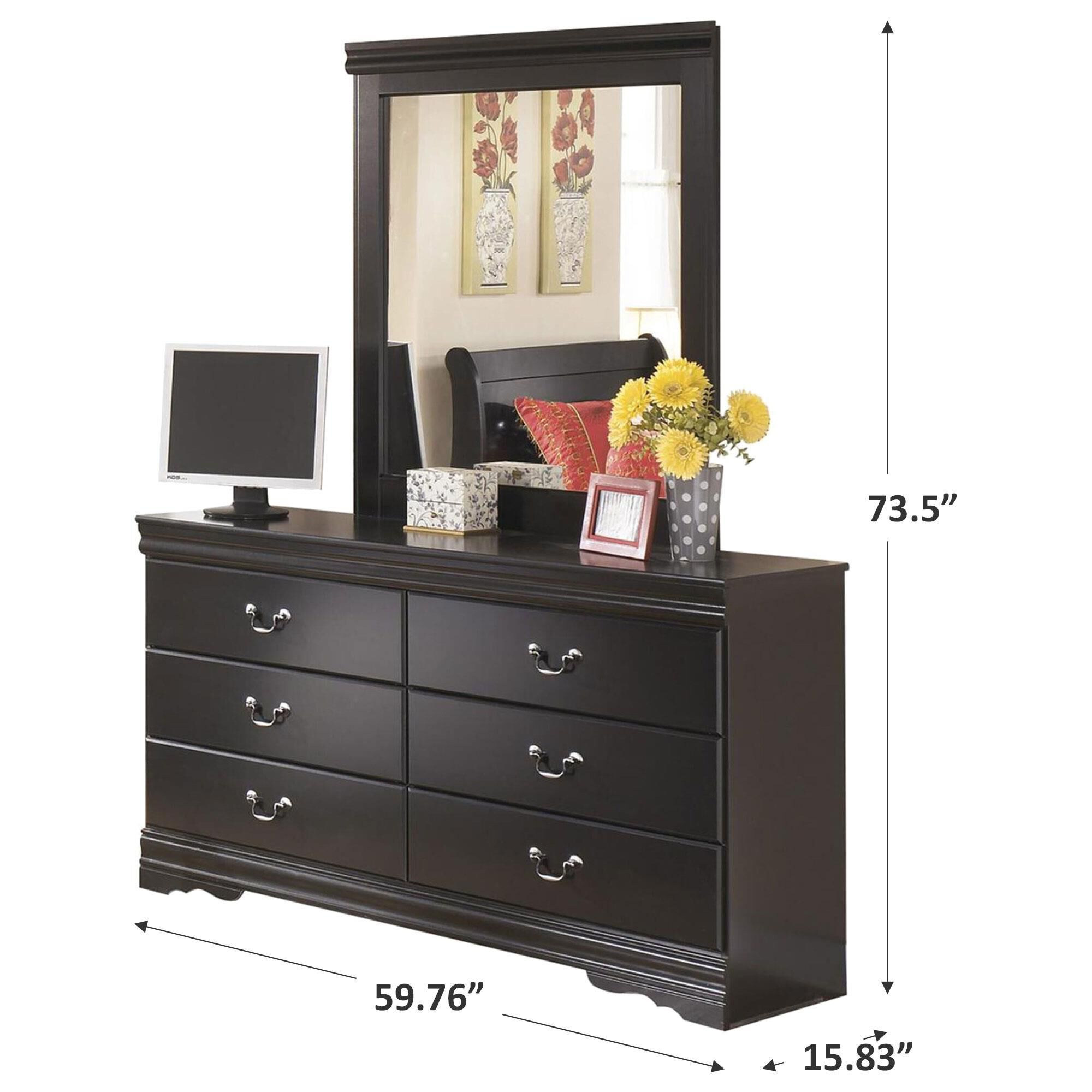 Signature Design by Ashley Huey Vineyard 6-Drawer Dresser and Mirror in Black, , large