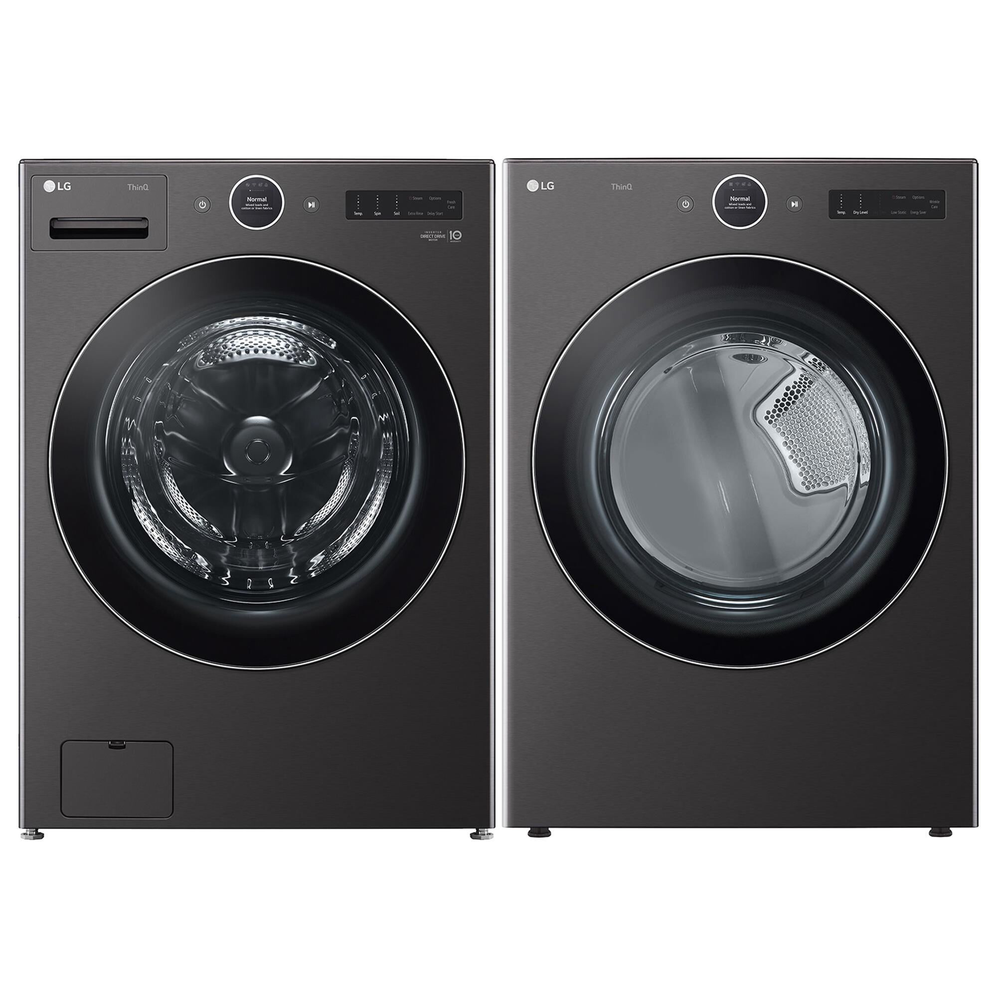 LG Front Load Washer and Electric Dryer Laundry Pair with 2 Pedestals in Black, , large