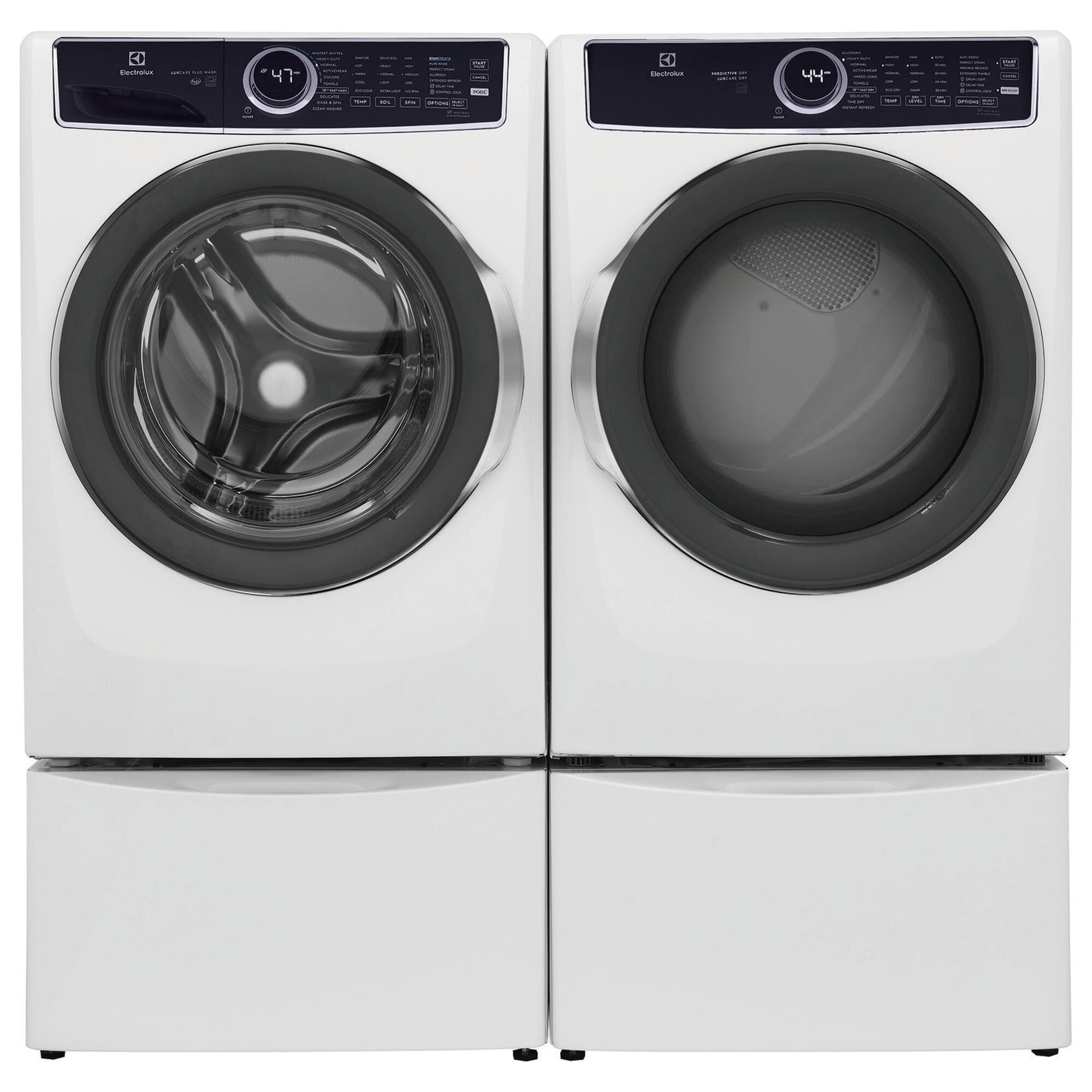 Electrolux 4.5 Cu. Ft. Front Load Washer and 8.0 Cu. Ft. Electric Dryer Laundry Pair with Pedestal in White, , large