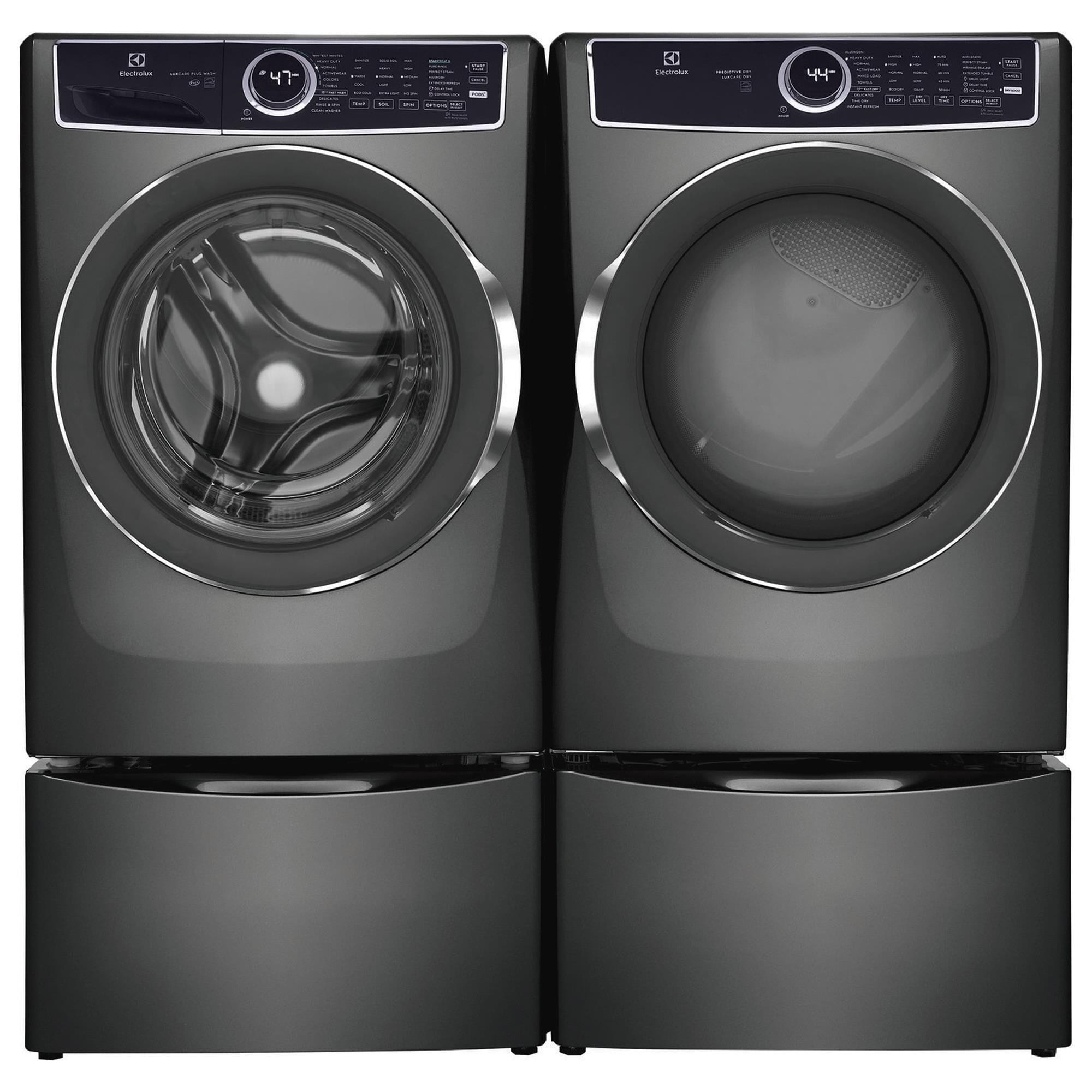 Electrolux 4.5 Cu. Ft. Front Load Washer and 8.0 Cu. Ft. Gas Dryer Laundry Pair with Pedestal in Titanium, , large