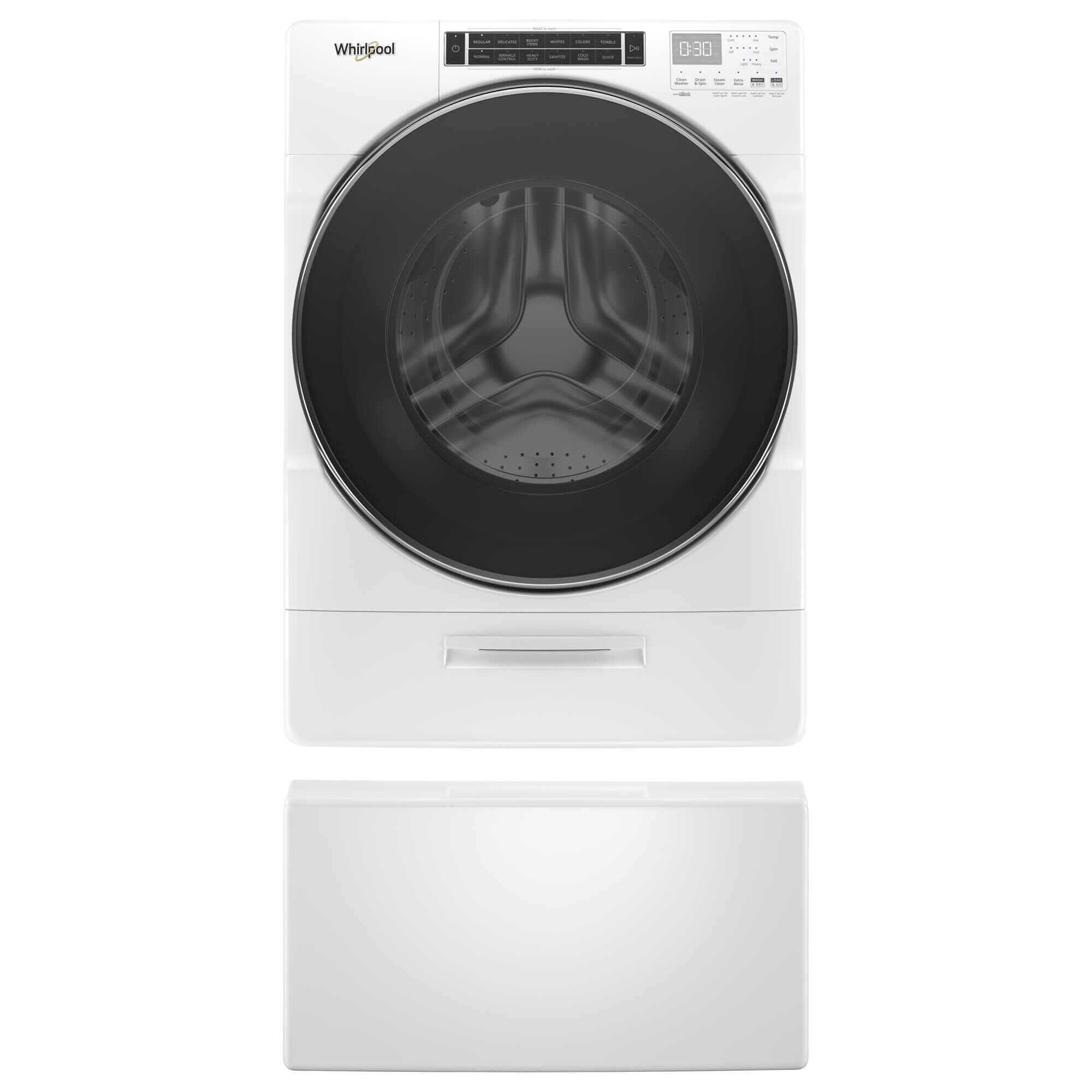 Whirlpool 5 Cu. Ft. Front Load Washer with 15.5" Laundry Pedestal in White