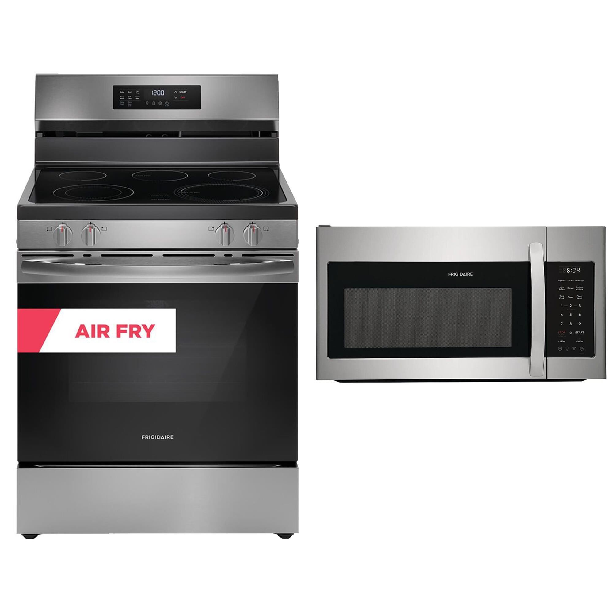 Frigidaire 30" Front Control Electric Range and 1.8 Cu. Ft. OTR Microwave Kitchen Package in Stainless Steel , , large