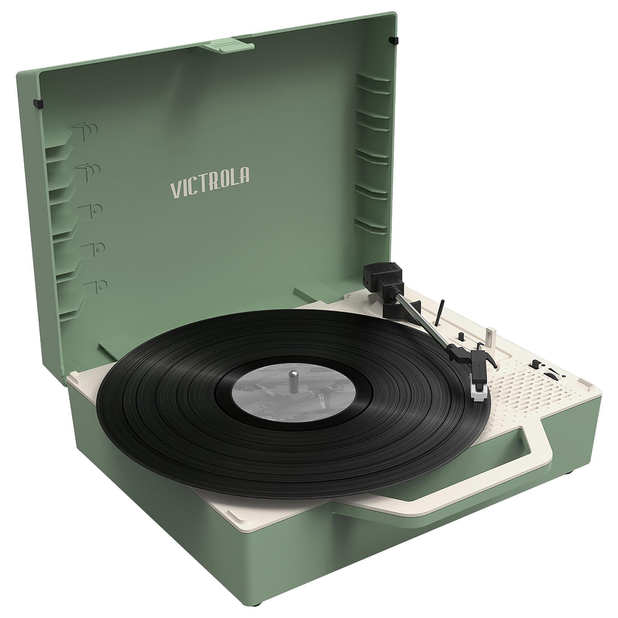 Victrola  Re-Spin Sustainable Bluetooth Suitcase Record Player and Cleaning Kit in Green, , large