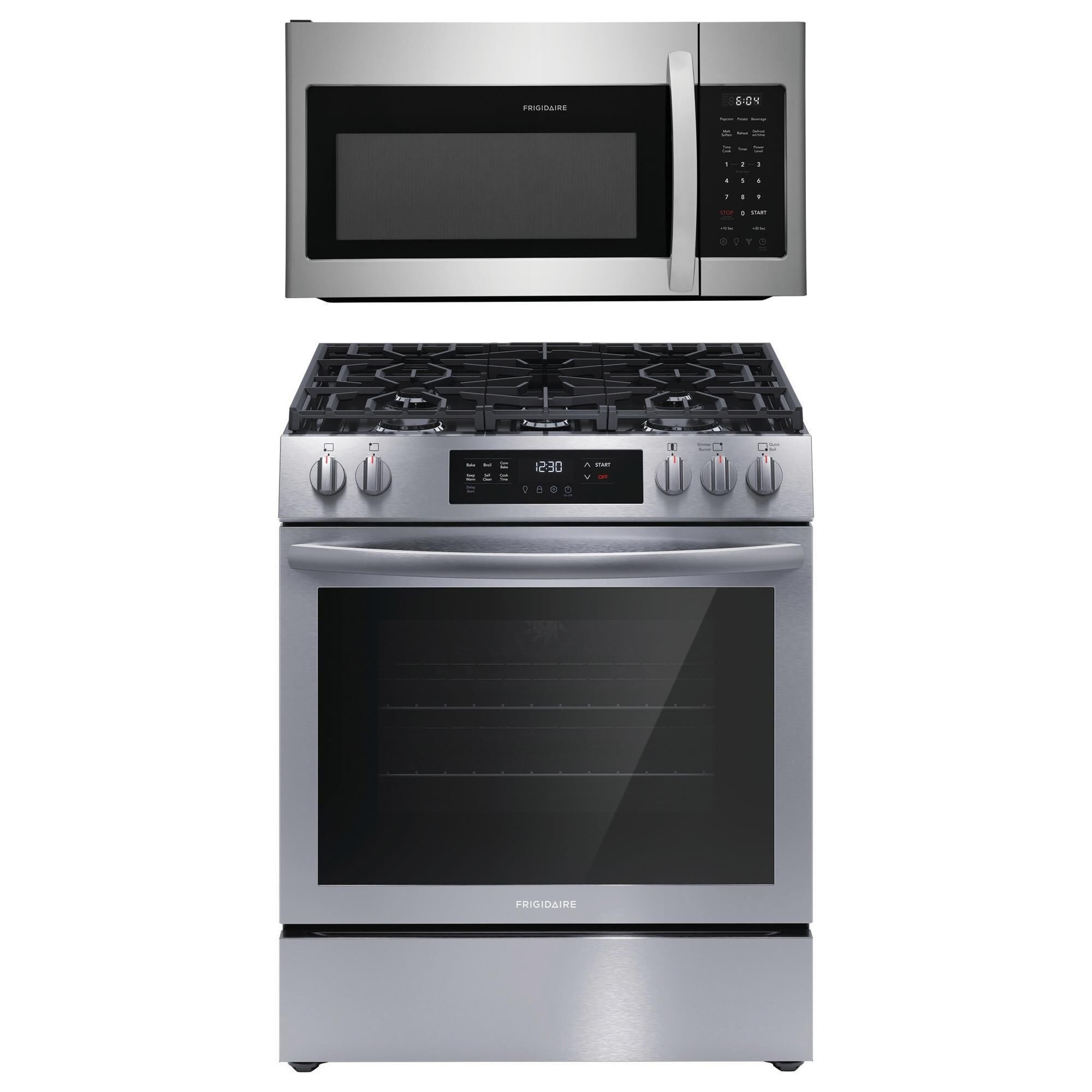 Frigidaire 2-Piece Kitchen Package with 30" Gas Range and 1.8 Cu. Ft. Over-the-Range Microwave in Stainless Steel, , large