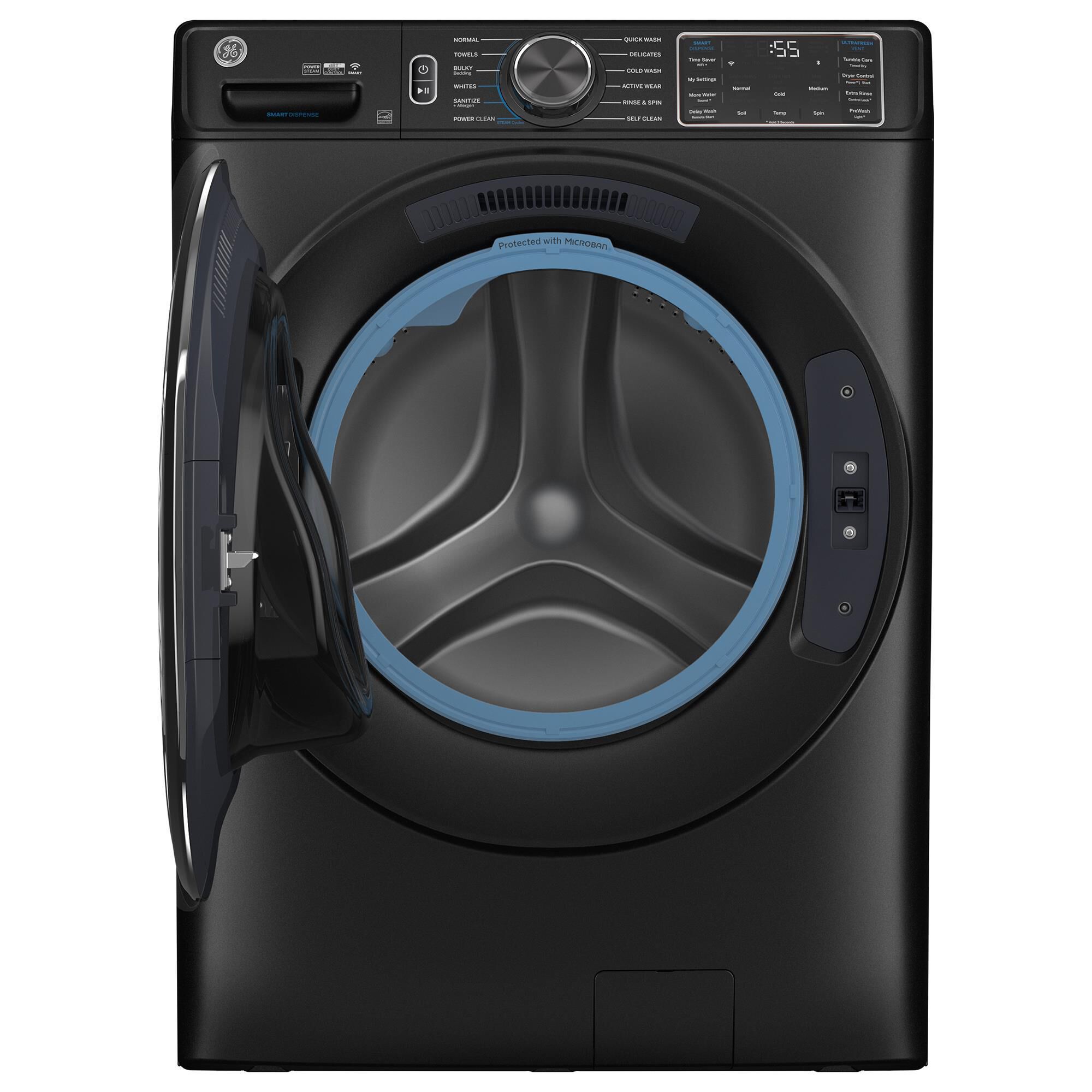 GE Appliances 5 Cu. Ft. Front Load Washer and 7.8 Cu. Ft. Electric Dryer Laundry Pair with 7" Risers in Carbon Graphite, , large