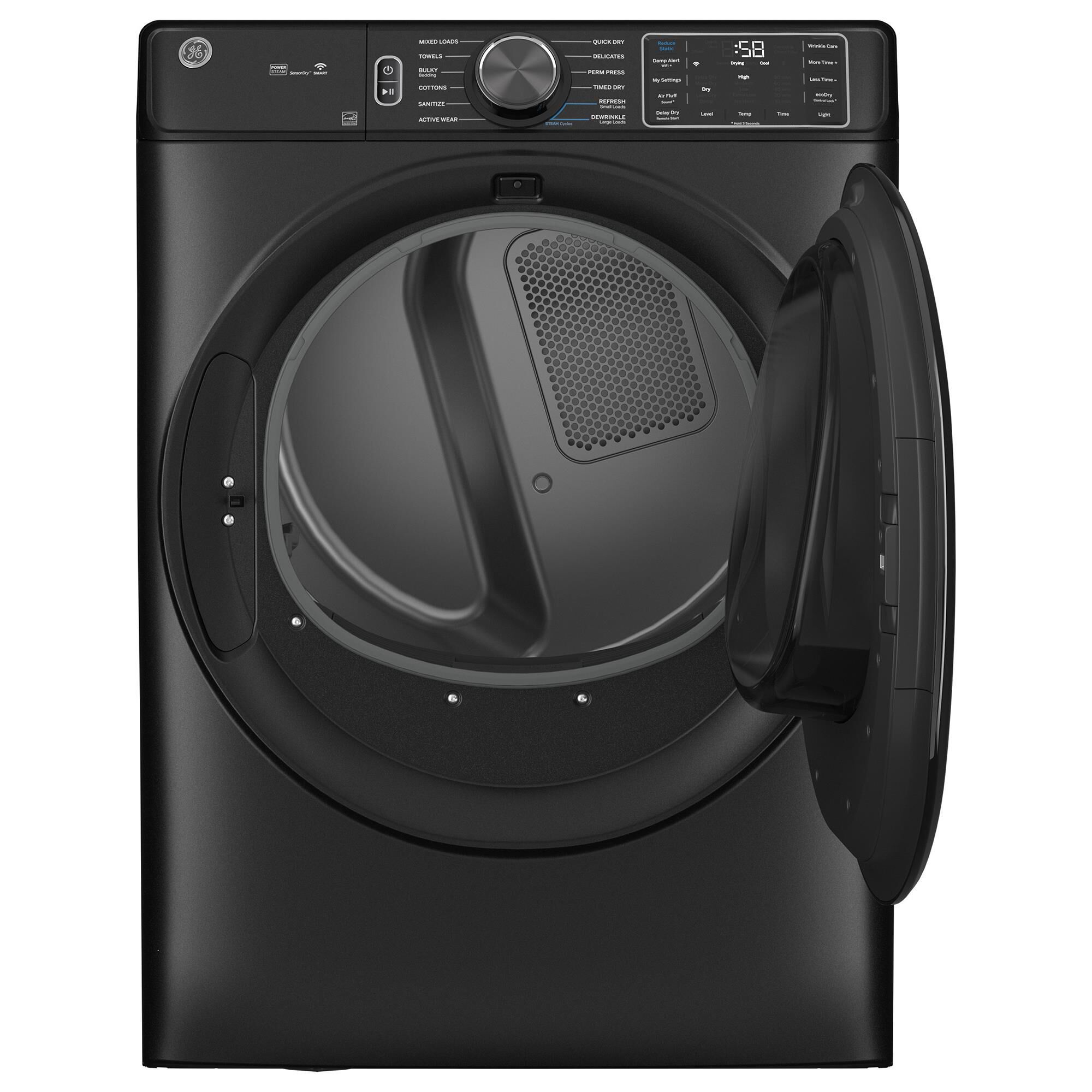 GE Appliances 5 Cu. Ft. Front Load Washer and 7.8 Cu. Ft. Electric Dryer Laundry Pair with 7" Risers in Carbon Graphite, , large
