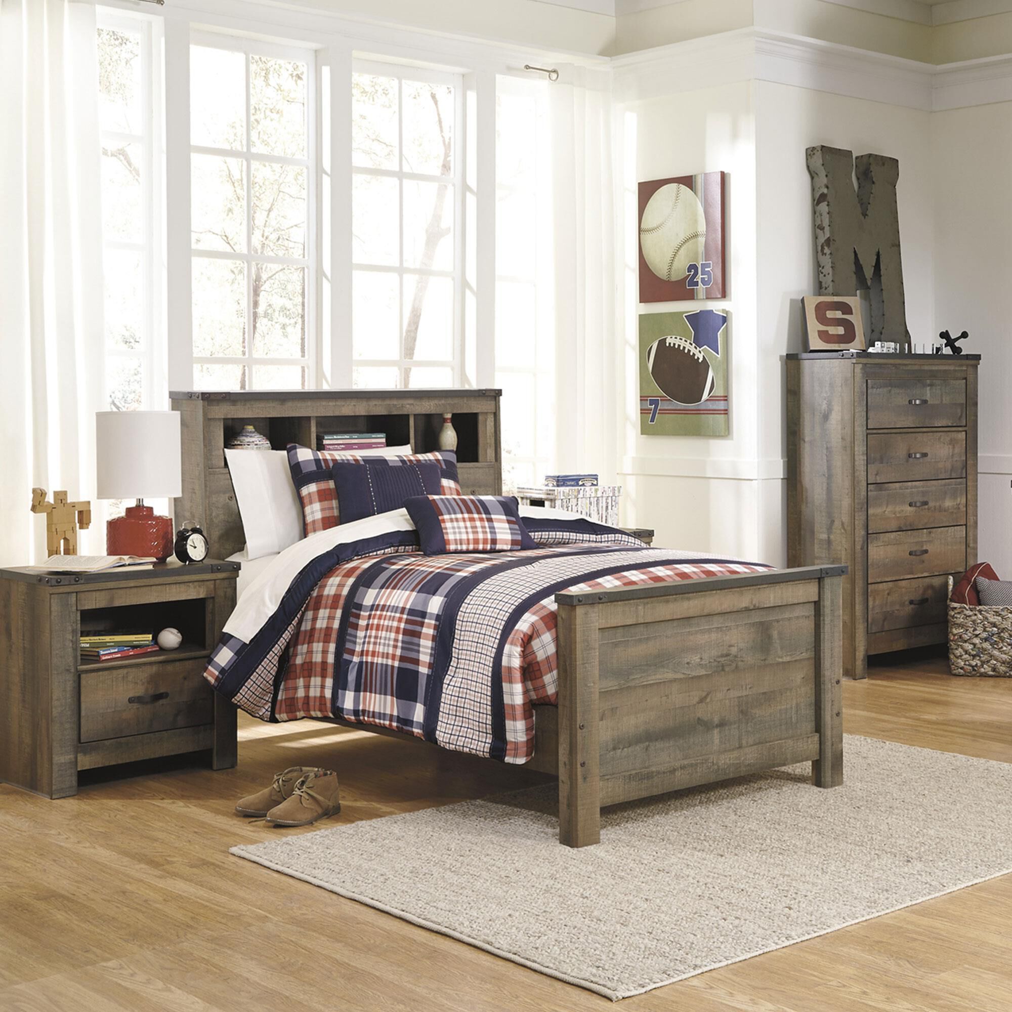 Signature Design by Ashley Trinell Twin Bookcase Bed in Replicated Oak Grain, , large