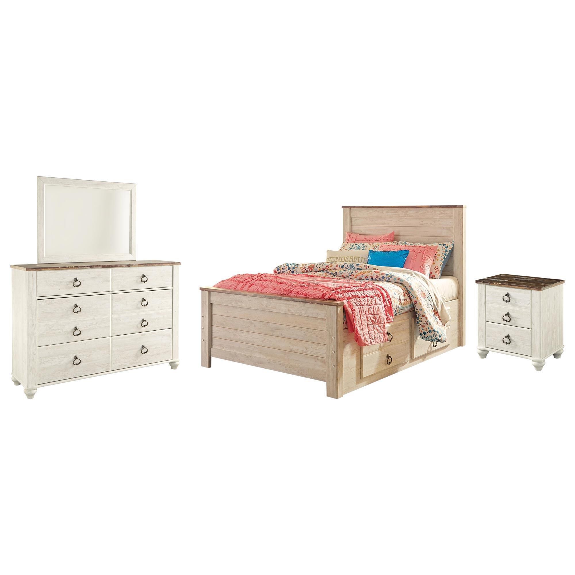 Signature Design by Ashley Willowton 4-Piece Full Storage Bedroom Set in Whitewash, , large