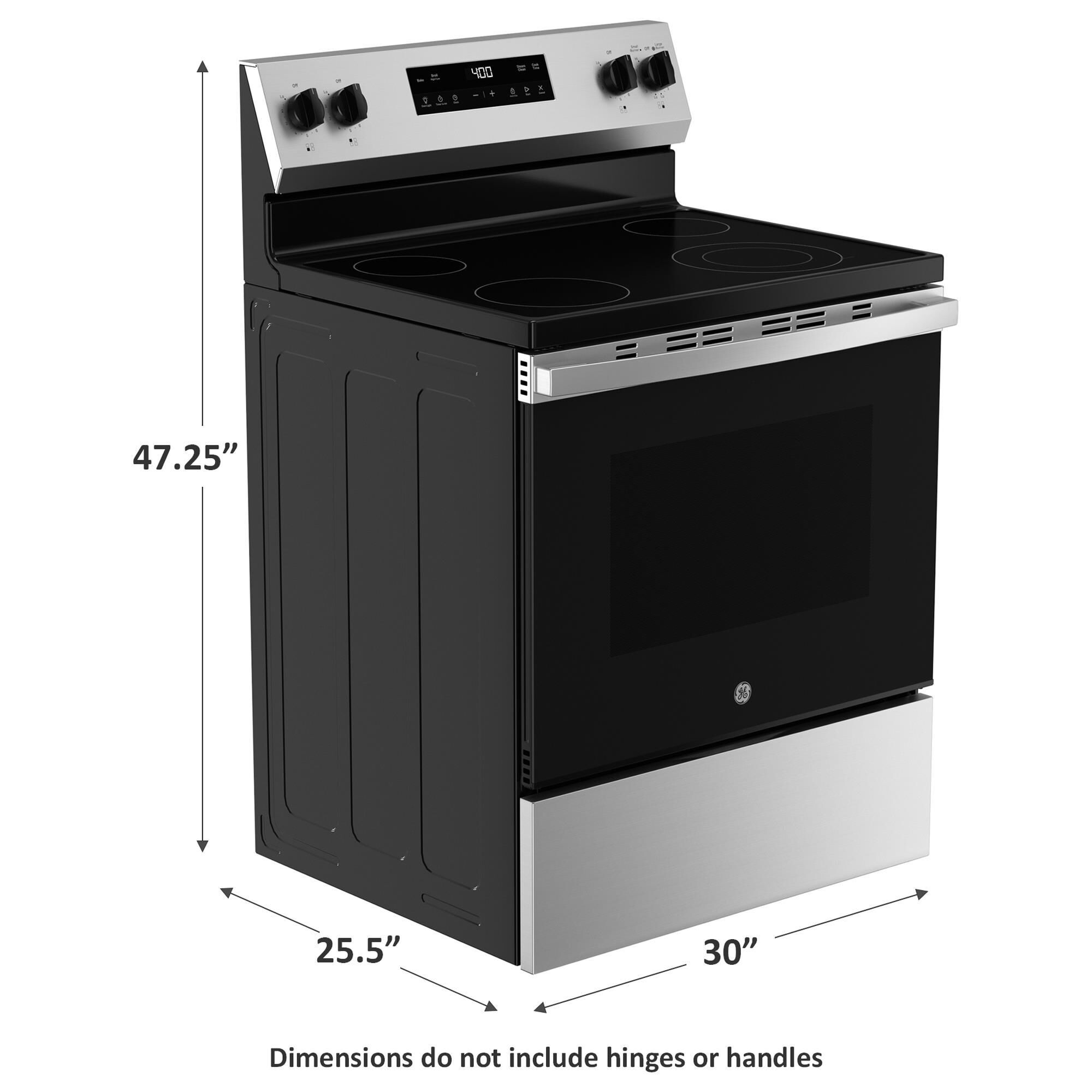 GE Appliances 30" Freestanding Electric Range with Steam Clean in Stainless Steel, , large