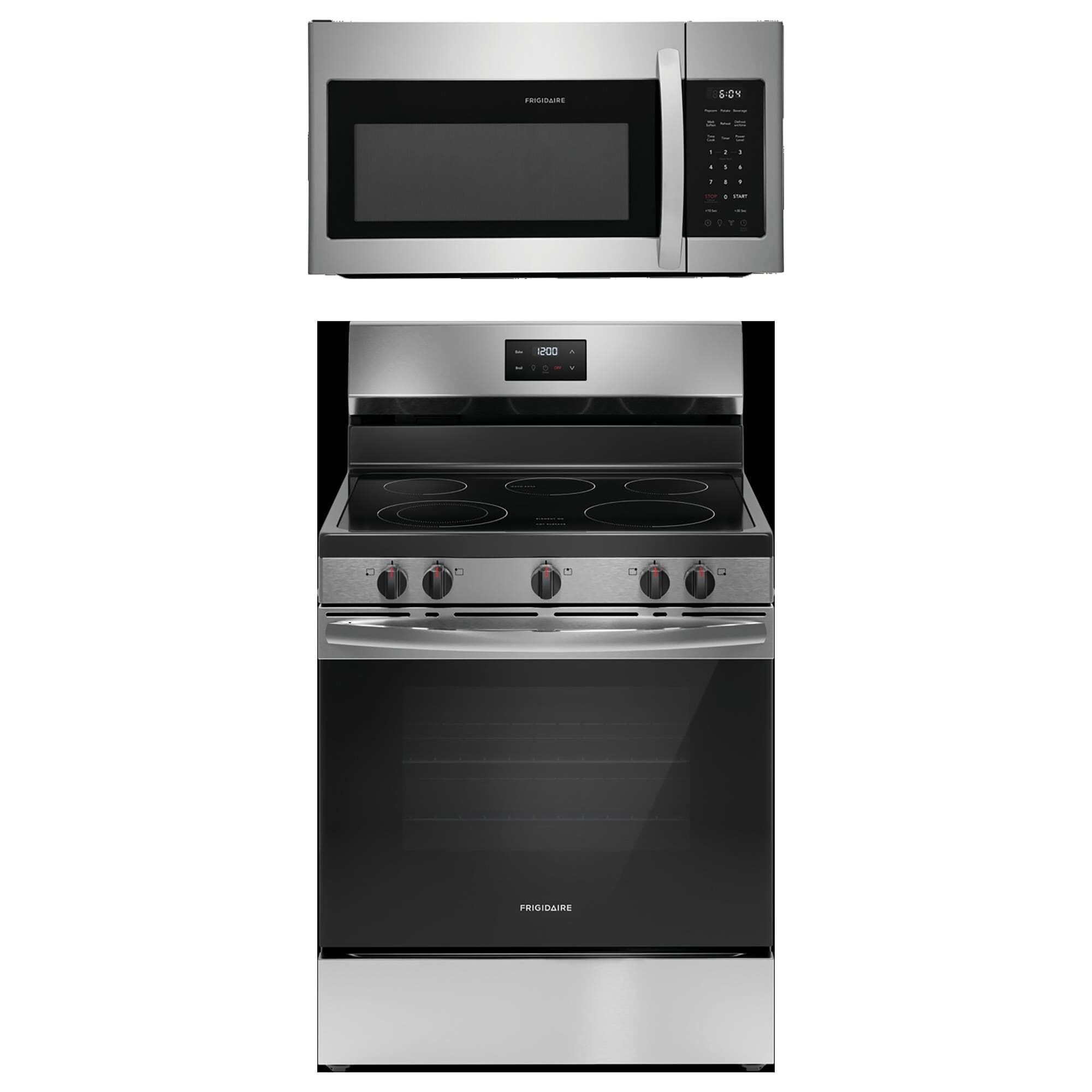 Frigidaire 2-Piece Kitchen Package with 30" Electric Range and 1.8 Cu. Ft. Over-The-Range Microwave in Stainless Steel