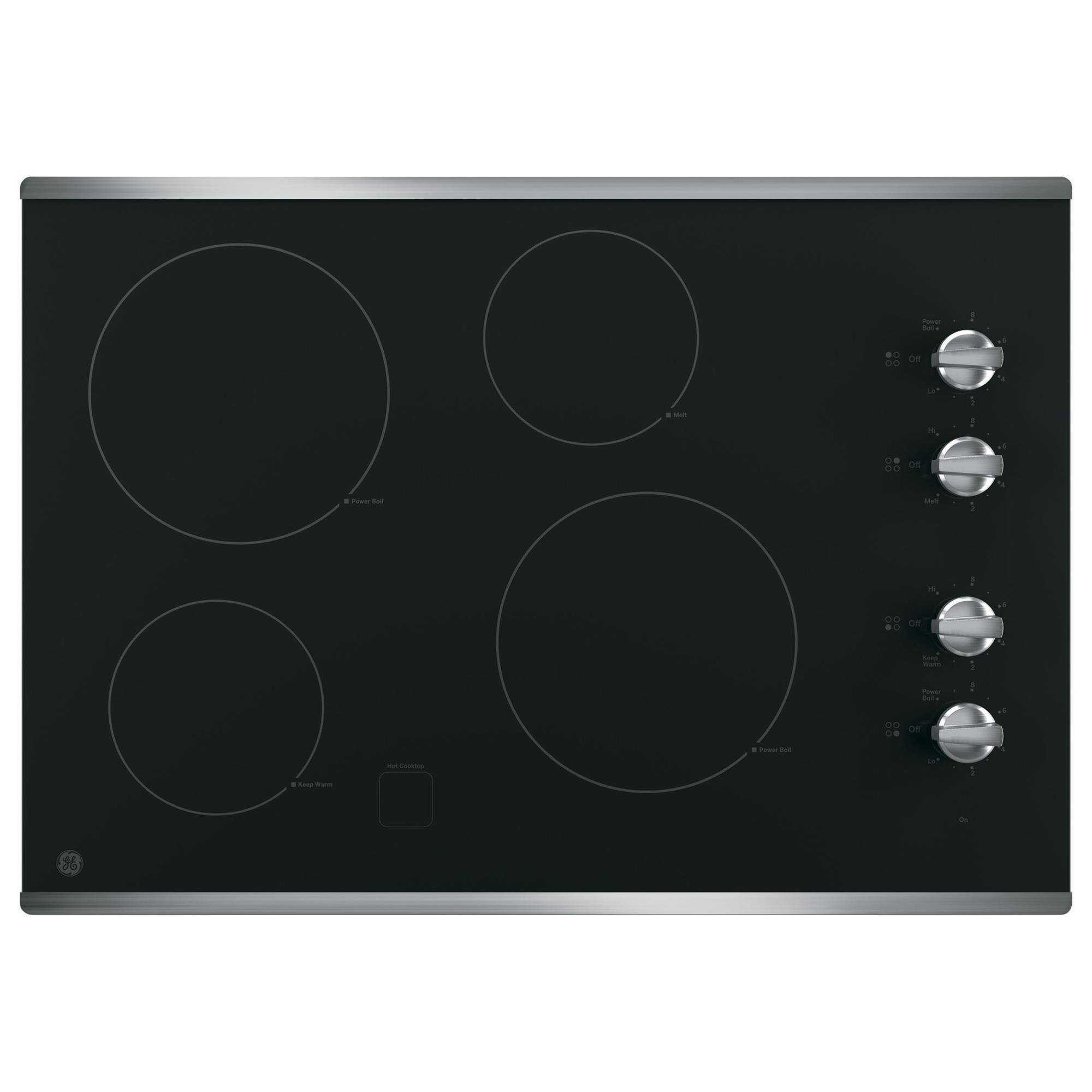 GE Appliances 30" Built-In Knob Control Electric Cooktop in Stainless Steel and Black