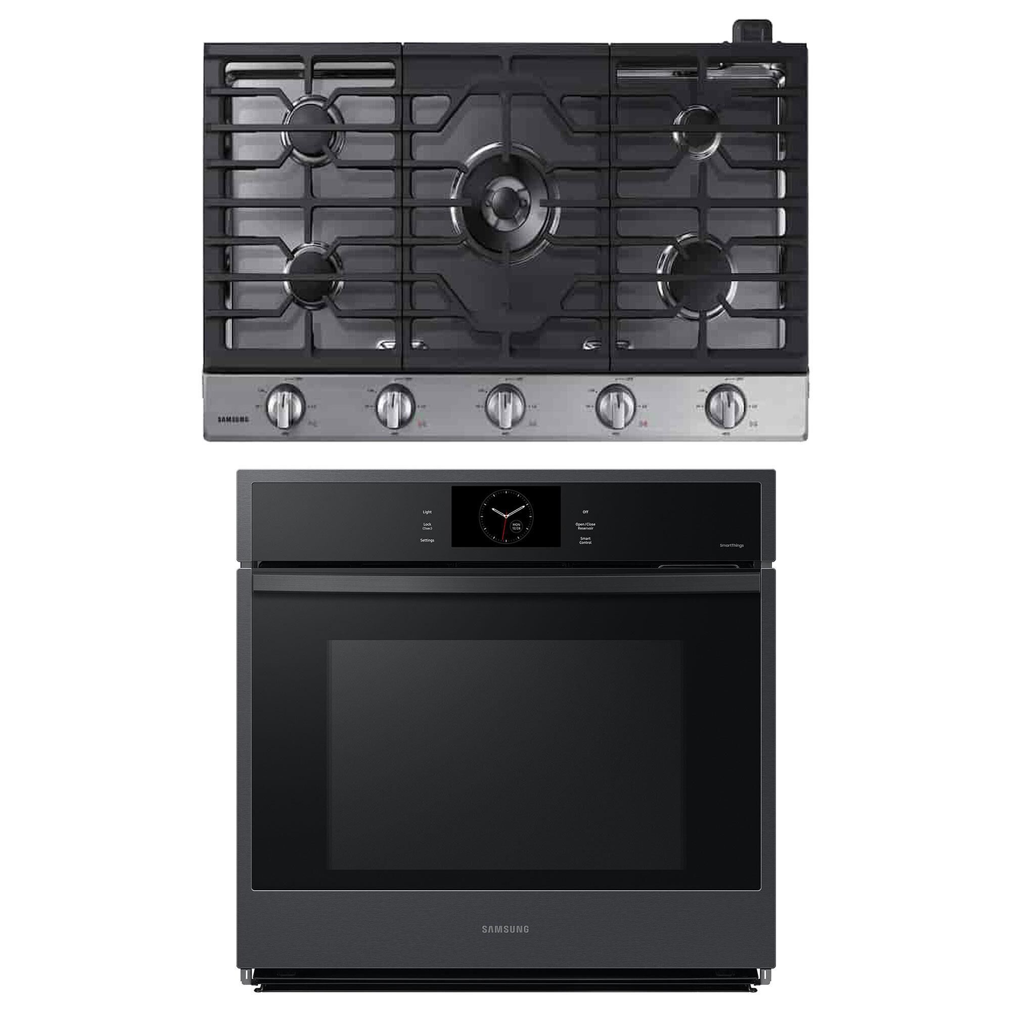 Samsung 2-Piece Kitchen Package with Matte Black 30" Single Wall Oven and Stainless Steel 36" Gas Cooktop, , large