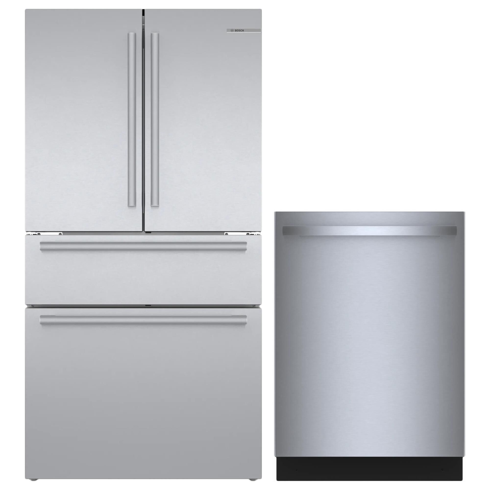 bosch 2-Piece Kitchen Package with 20.5 Cu. Ft. 4-Door French Door Refrigerator and Bar Handle Dishwasher in Stainless Steel, , large