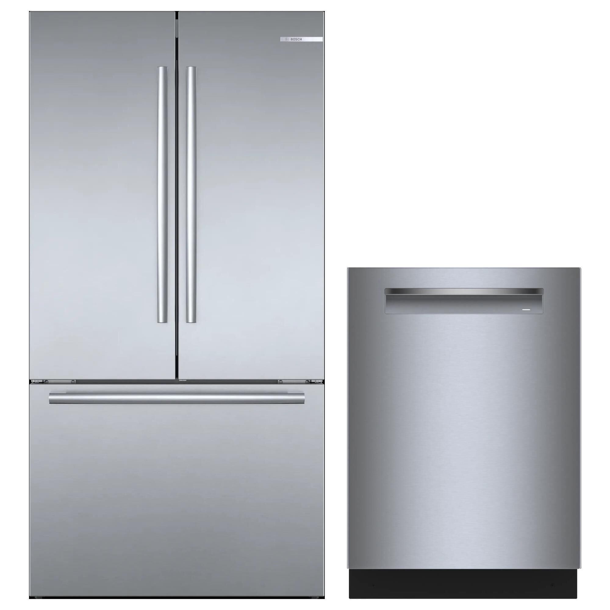 bosch 2-Piece Kitchen Package with 20.8 Cu. Ft. 3-Door French Door Refrigerator and Pocket Handle Dishwasher in Stainless Steel, , large