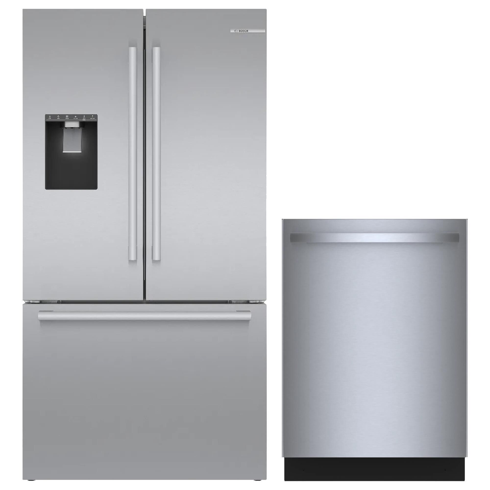 bosch 2-Piece Kitchen Package with 21.6 Cu. Ft. 3-Door French Door Refrigerator and Bar Handle Dishwasher in Stainless Steel, , large