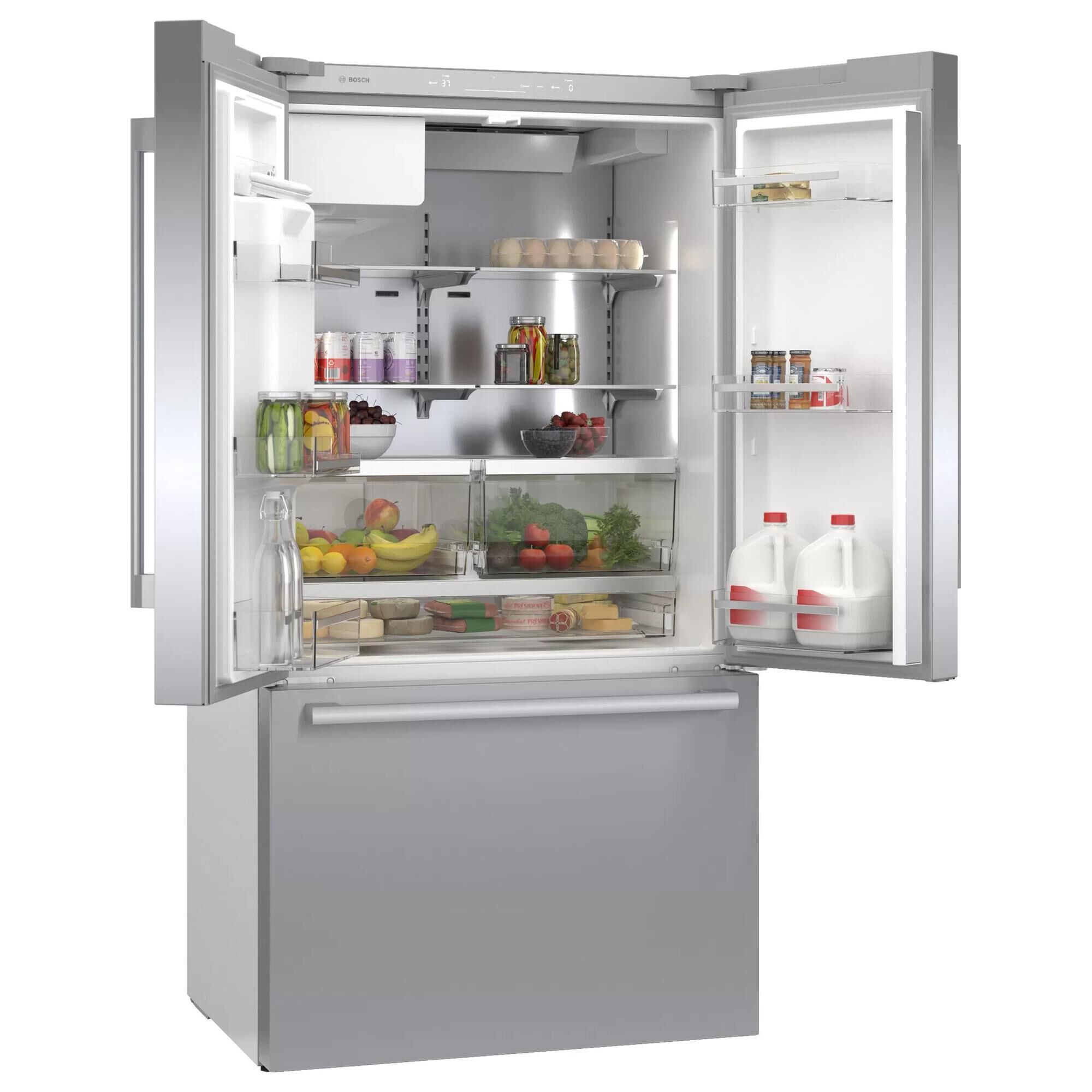 bosch 2-Piece Kitchen Package with 21.6 Cu. Ft. 3-Door French Door Refrigerator and Bar Handle Dishwasher in Stainless Steel, , large