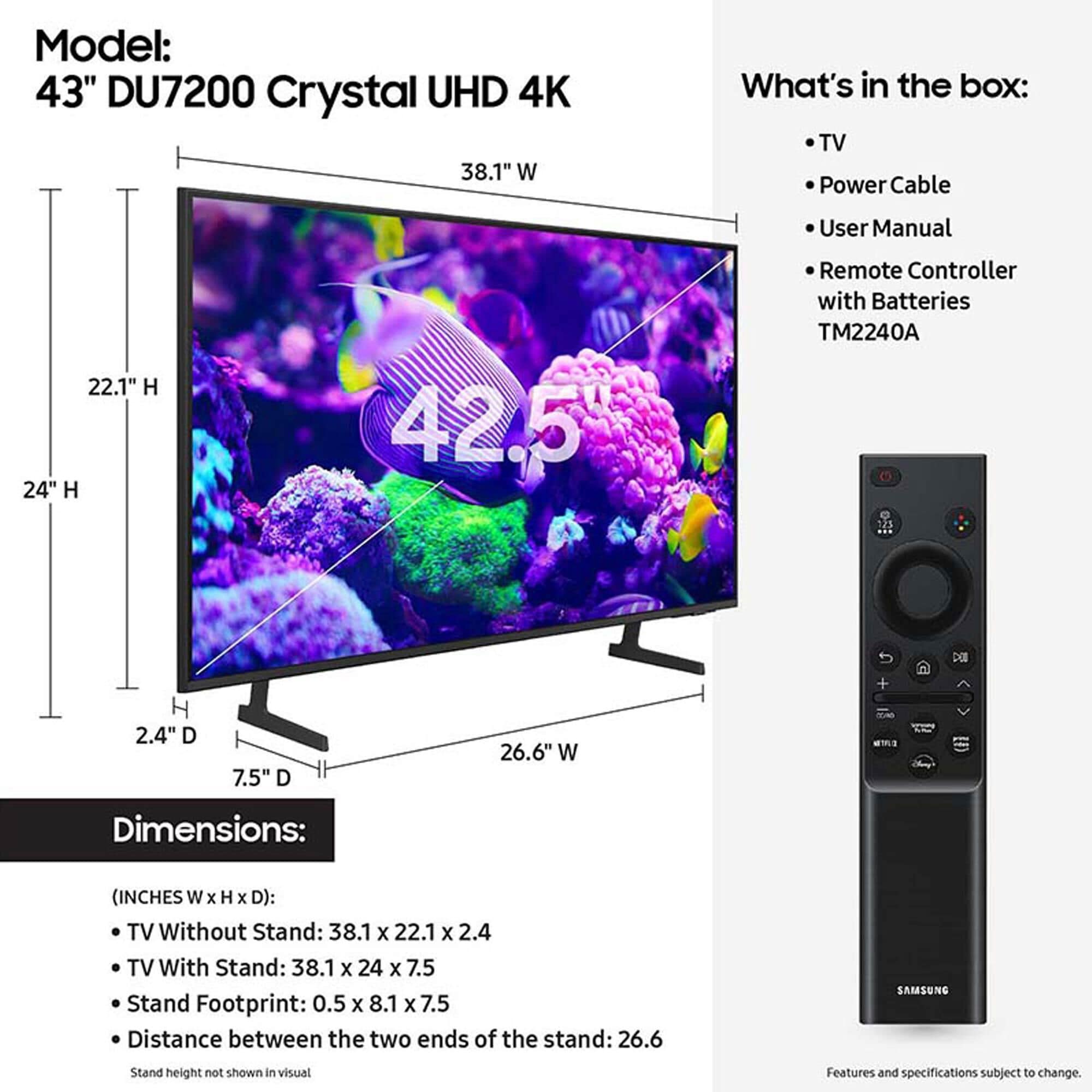Samsung 43" Class DU7200 4K Crystal UHD with HDR in Titan Gray - Smart TV, , large