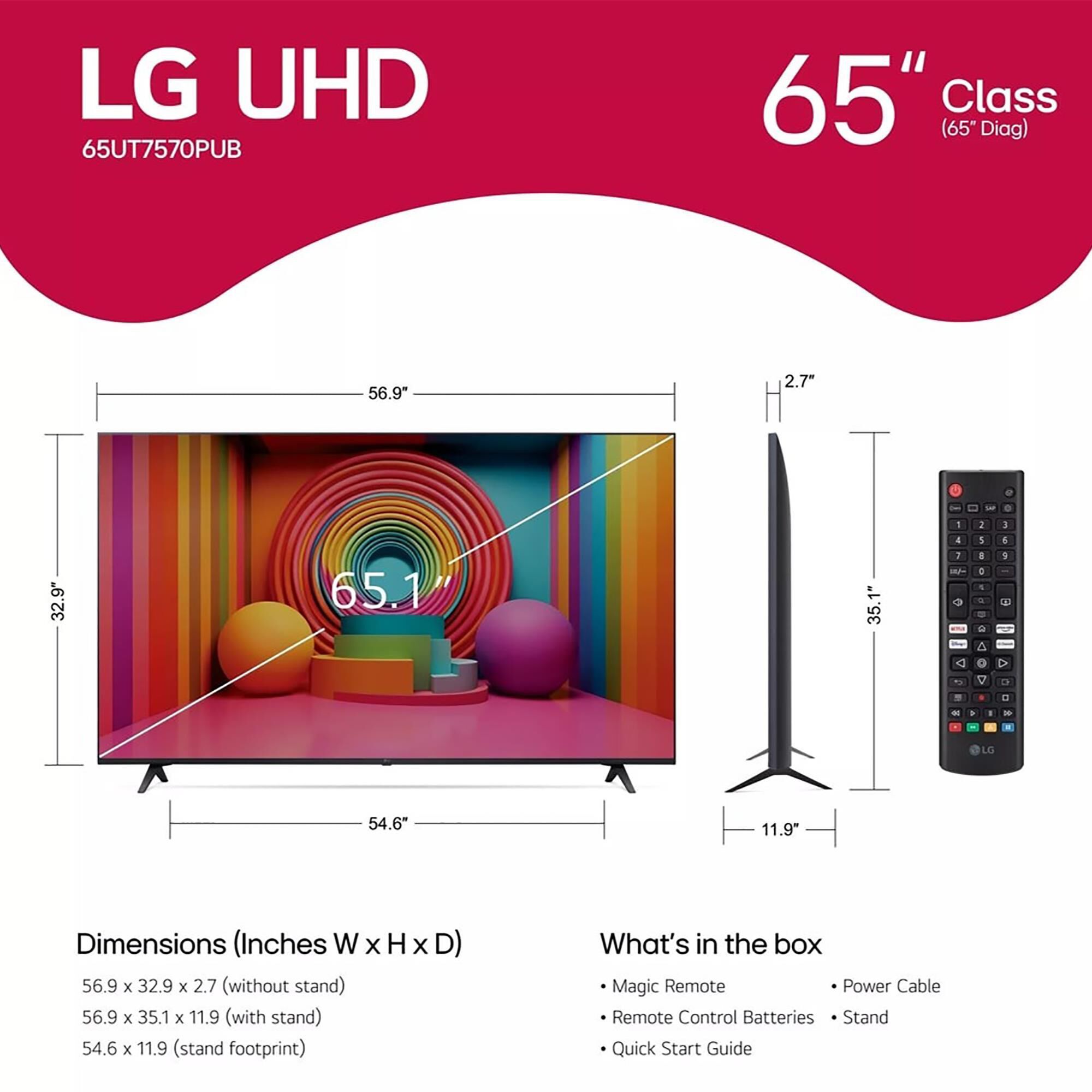 LG 65" Class UT75 Series 4K UHD in Black - Smart TV, , large
