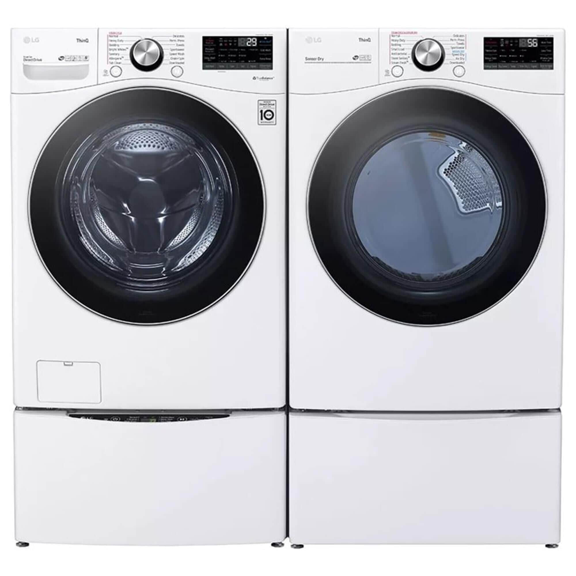 LG 5 Cu. Ft. Front Load Washer and 7.4 Cu. Ft. Gas Dryer Laundry Pair with Pedestals in White, , large