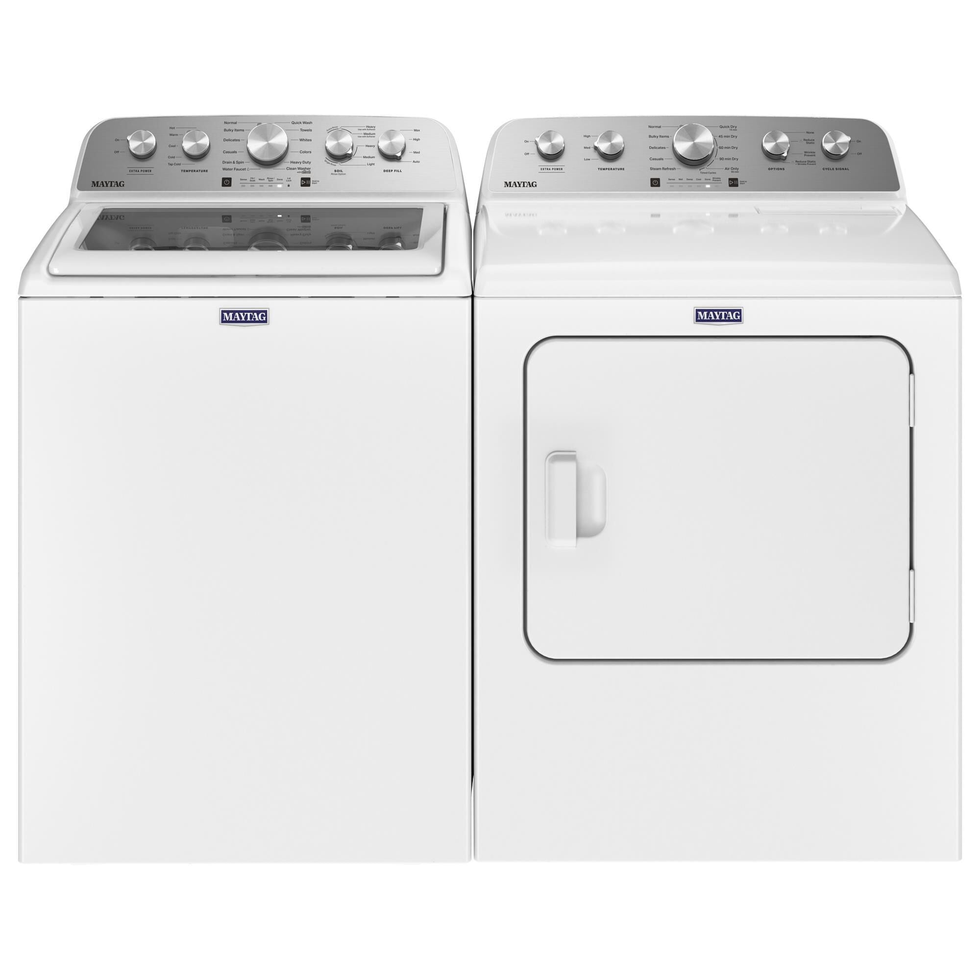 maytag 4.8 Cu. Ft. Top Load Washer and 7 Cu.Ft. Electric Dryer Laundry Pair in White, , large