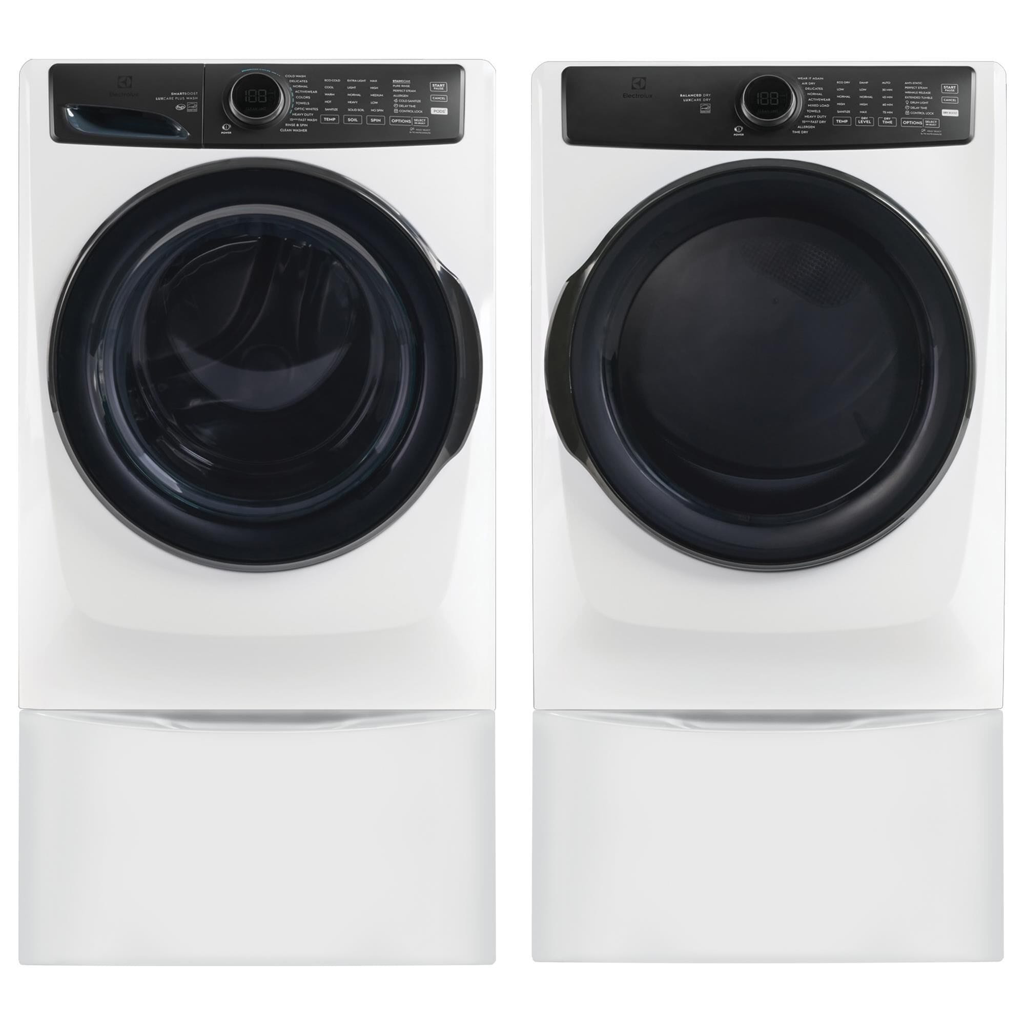 Electrolux 700 Series 4.5 Cu. Ft. Front Load Washer with Smartboost and 8.0 Cu. Ft. Gas Dryer with 2x Luxury-Glide Pedestal with Spacious Storage Drawer in White, , large