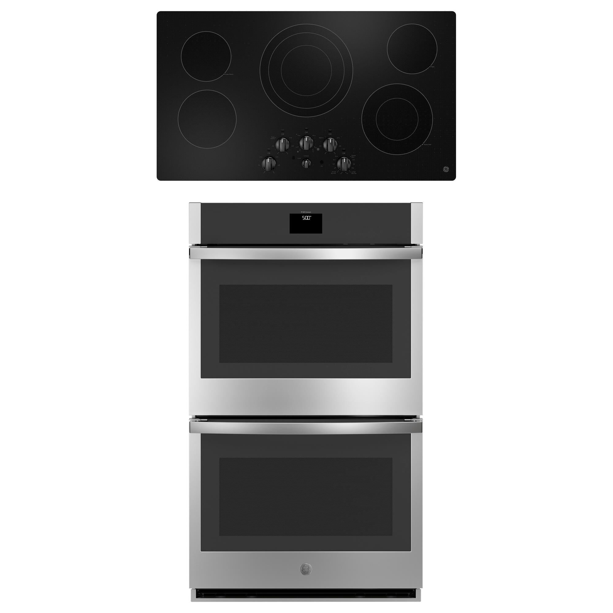 GE Appliances 2-Piece Kitchen Package with Stainless Steel 10 Cu. Ft. Double Electric Wall Oven and Black 36" Electric Cooktop, , large