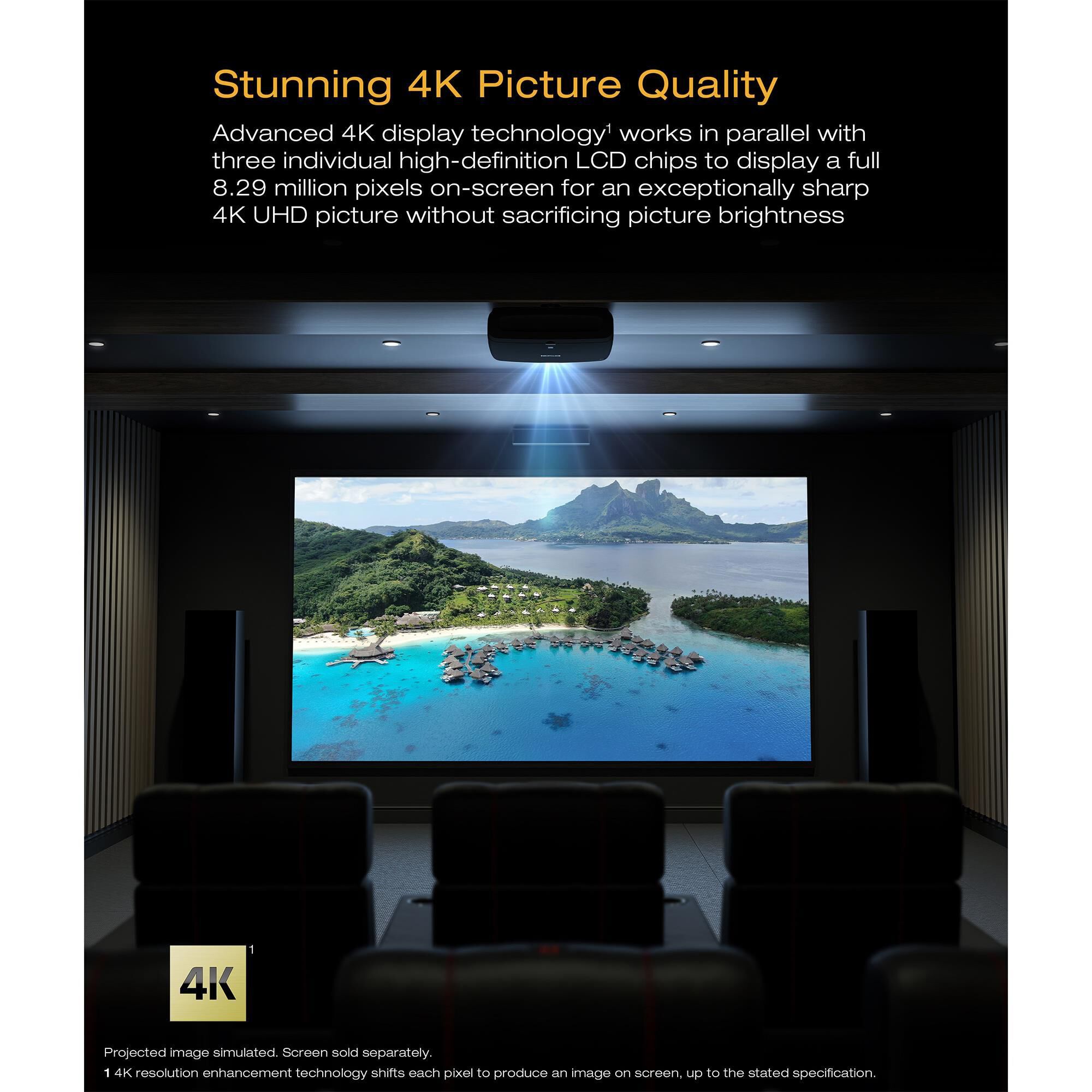 Epson QB1000 4K HDR 3300 Lumen 3LCD Laser Projector in Black, , large