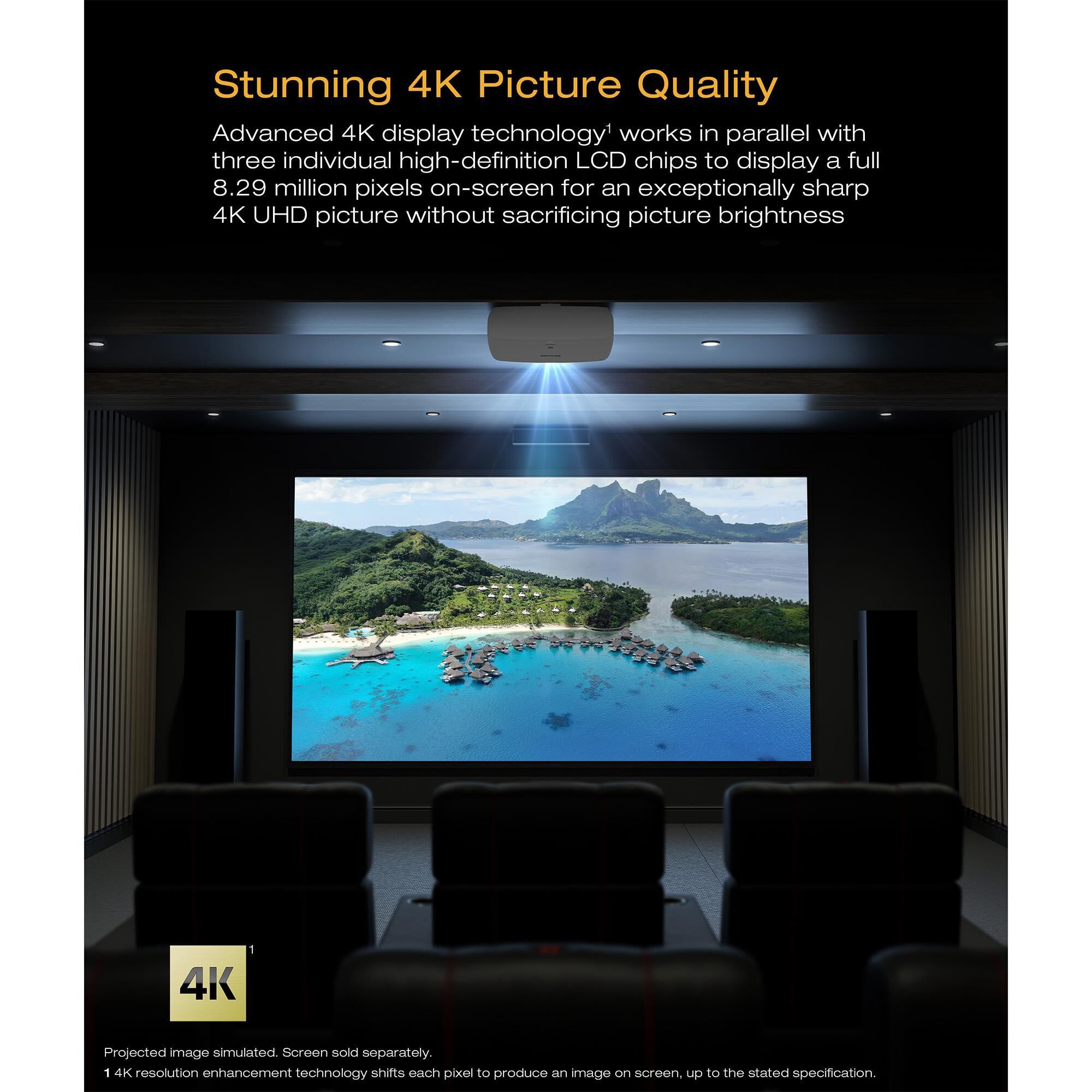 Epson QB1000 4K HDR 3300 Lumen 3LCD Laser Projector in White, , large