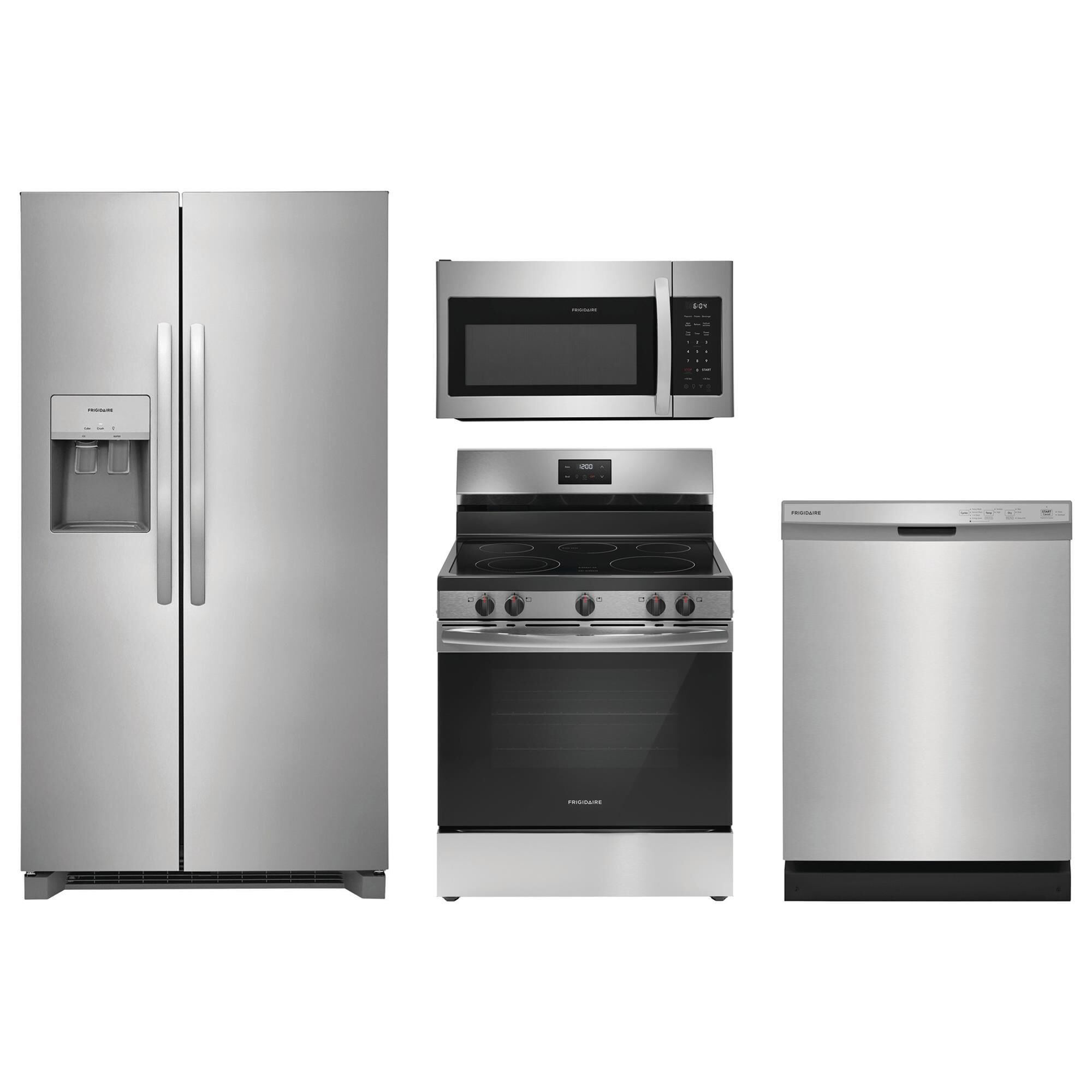 Frigidaire 4-Piece Kitchen Package with 25.6 Cu. Ft. Side-by-Side Refrigerator and 5.3 Cu. Ft. Electric Range in Stainless Steel